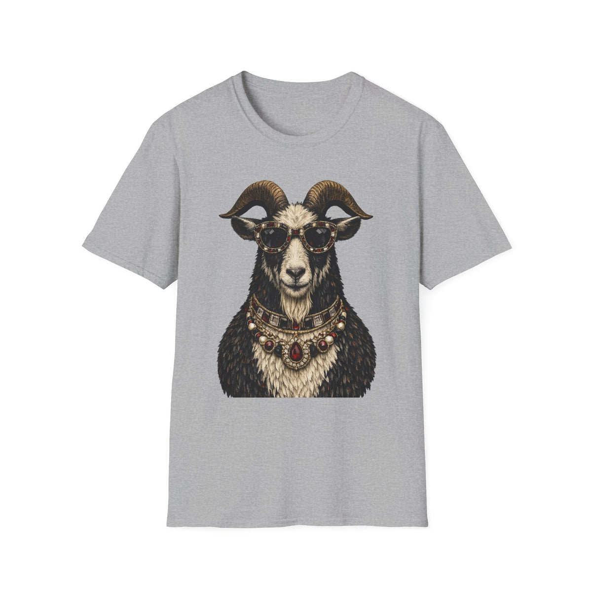 Regal Ram Portrait T-Shirt — Ornate Horned Goat Illustration Tee