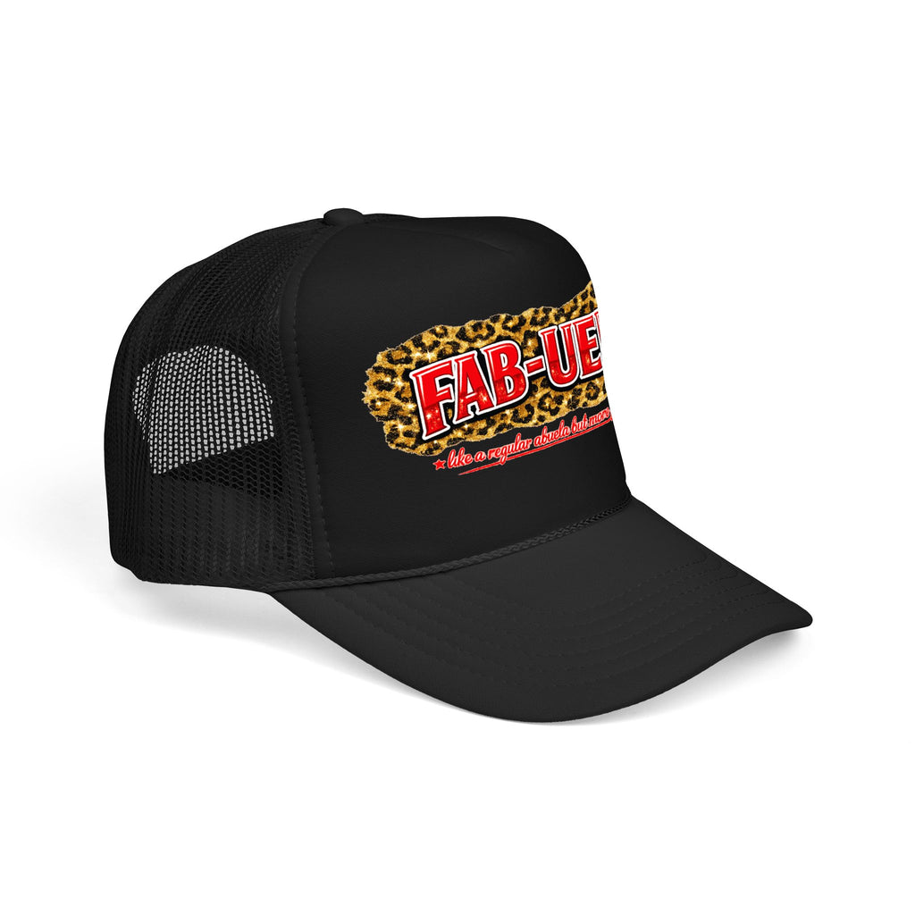 Fab-Uela Leopard Foam Trucker Hat — Funny Grandma Gift, Retro Leopard Print Trucker Cap
