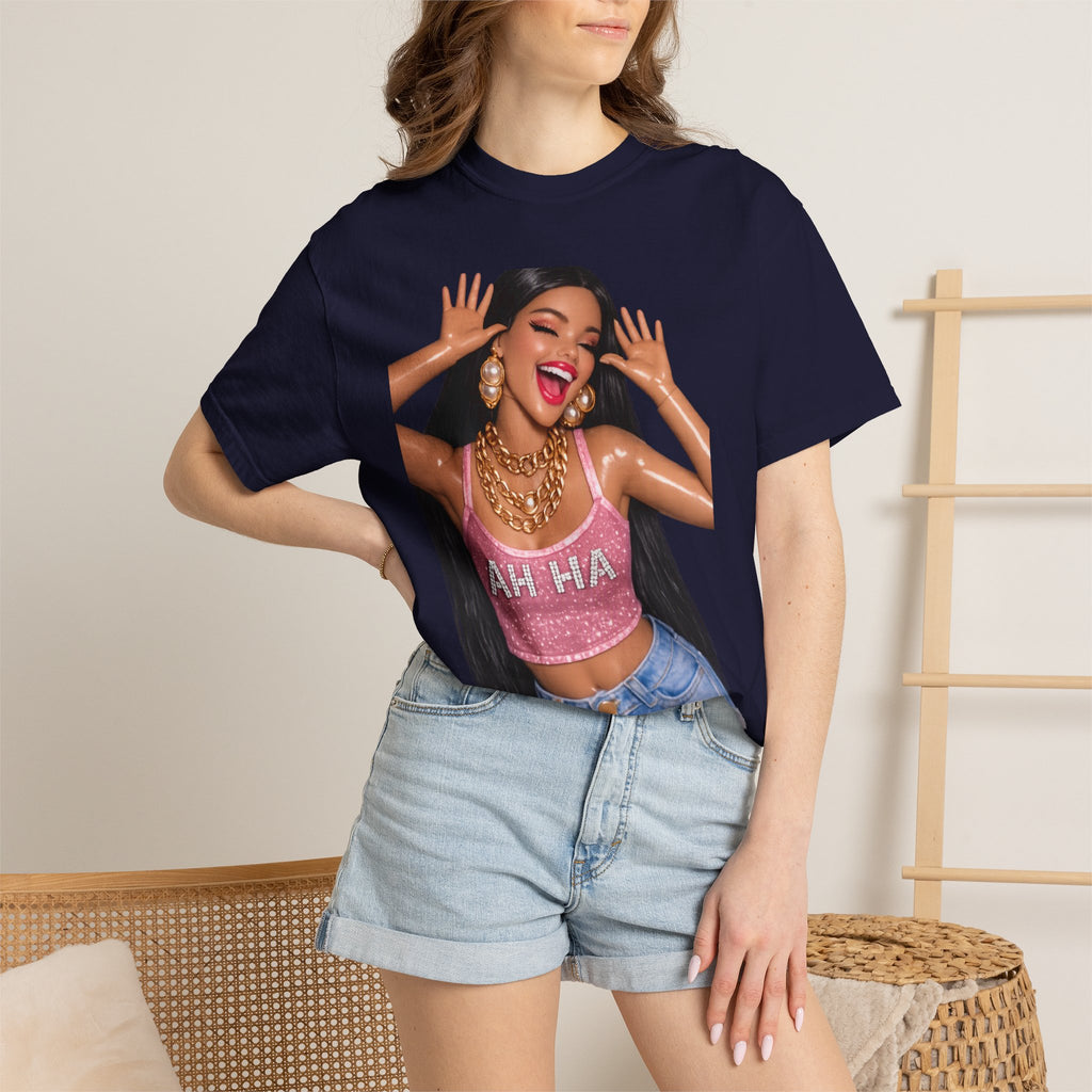 Graphic Tee — 'AH HA' Diva Illustration Crop Top Design