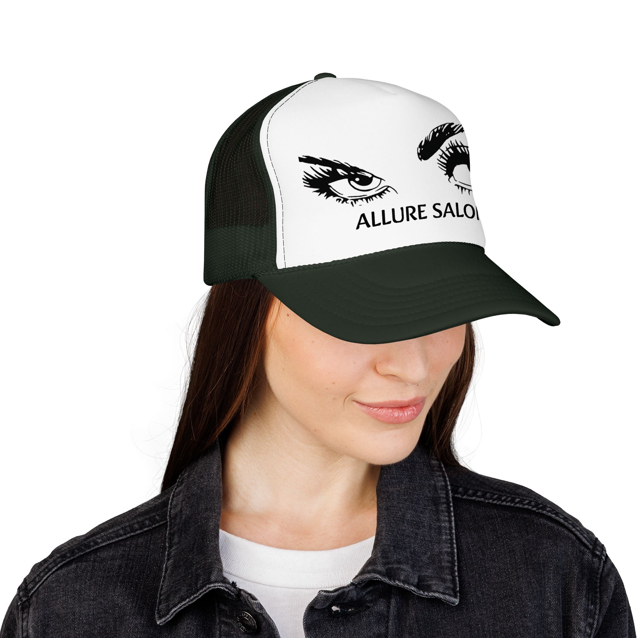 Allure Salon Trucker Hat — Embroidered Eye Logo Foam Cap