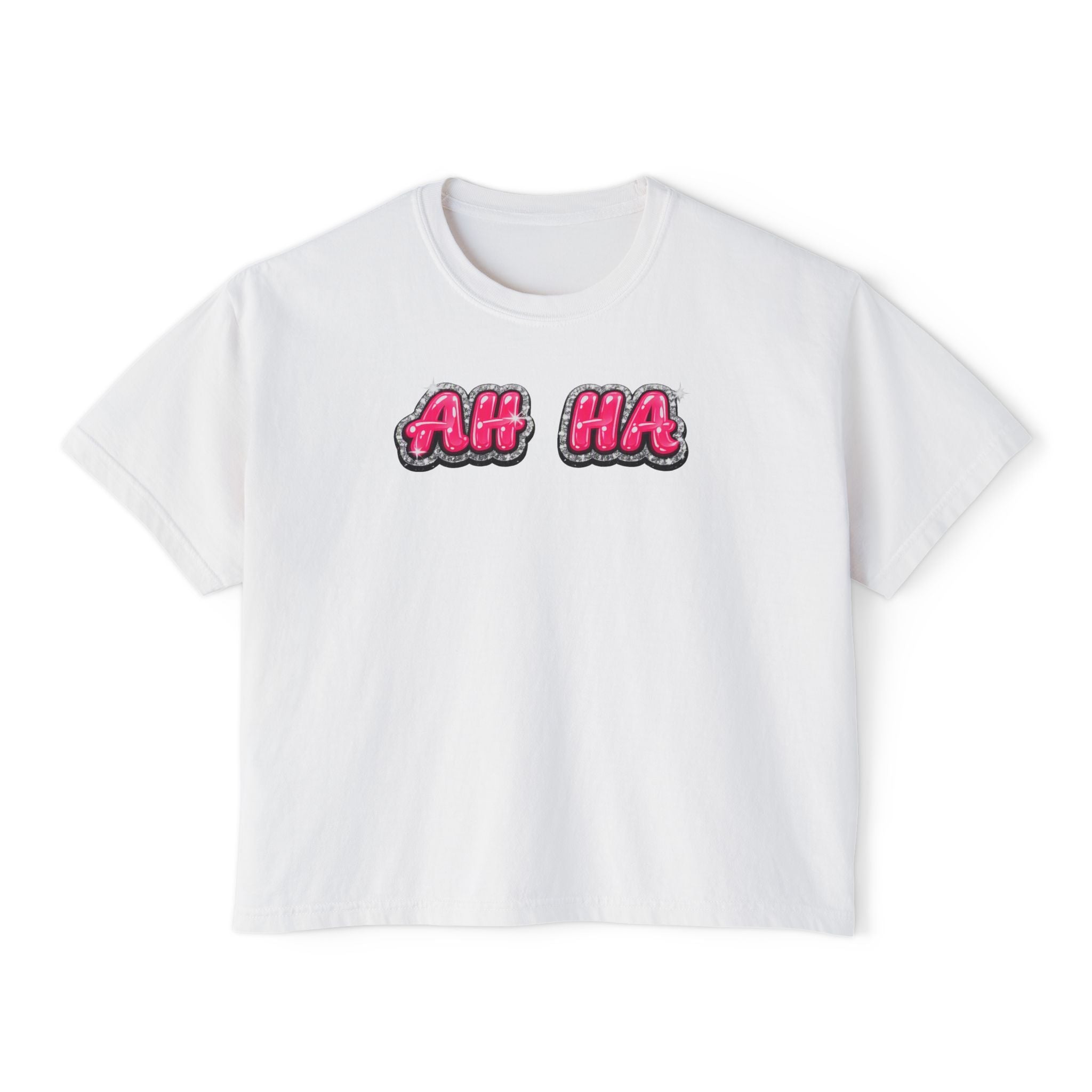 Ah Ha Graphic Tee – Women's Boxy Tee with Pink Lip Back Accent