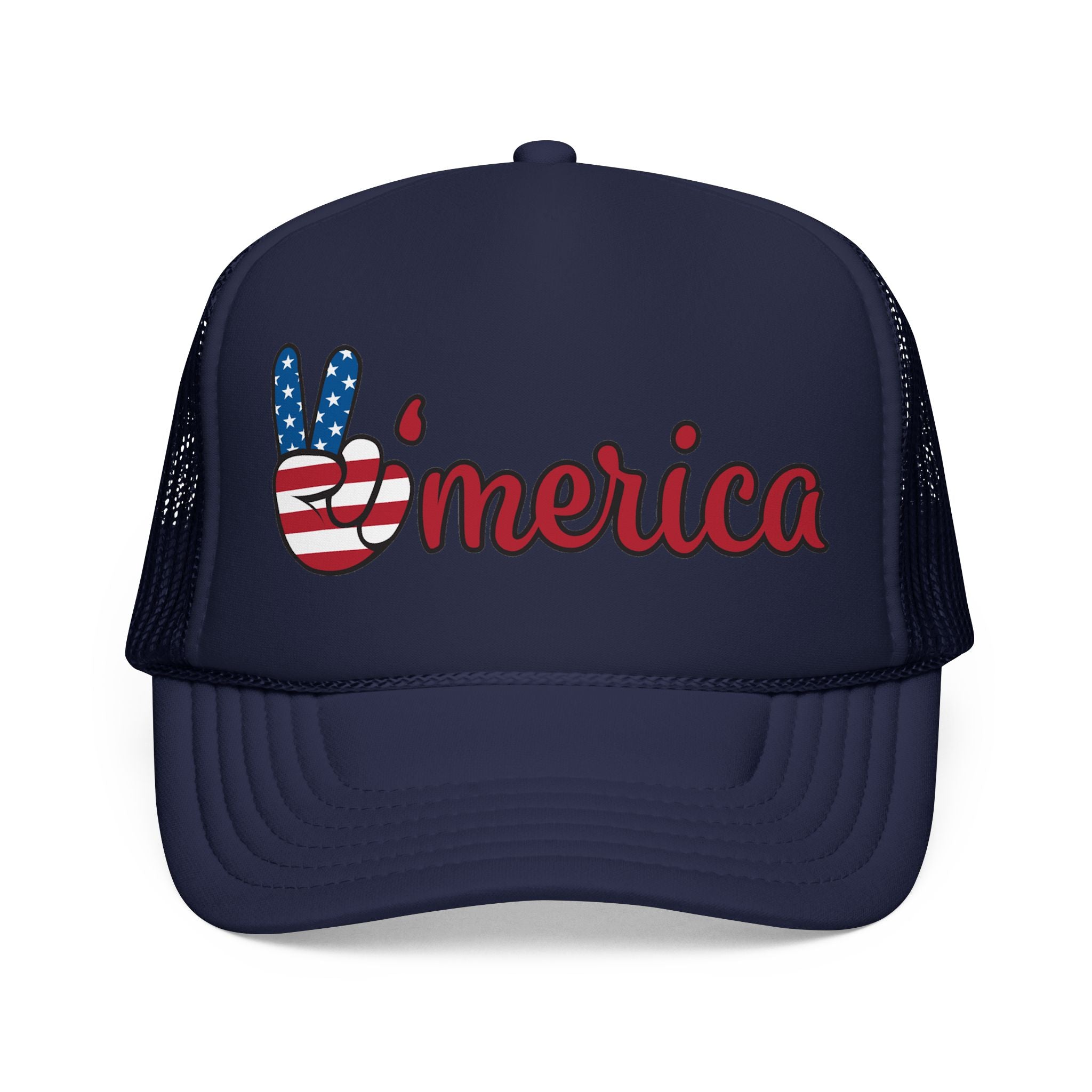 Trucker Hat — 'Merica Peace Sign Patriotic Foam Mesh Cap (4th of July)