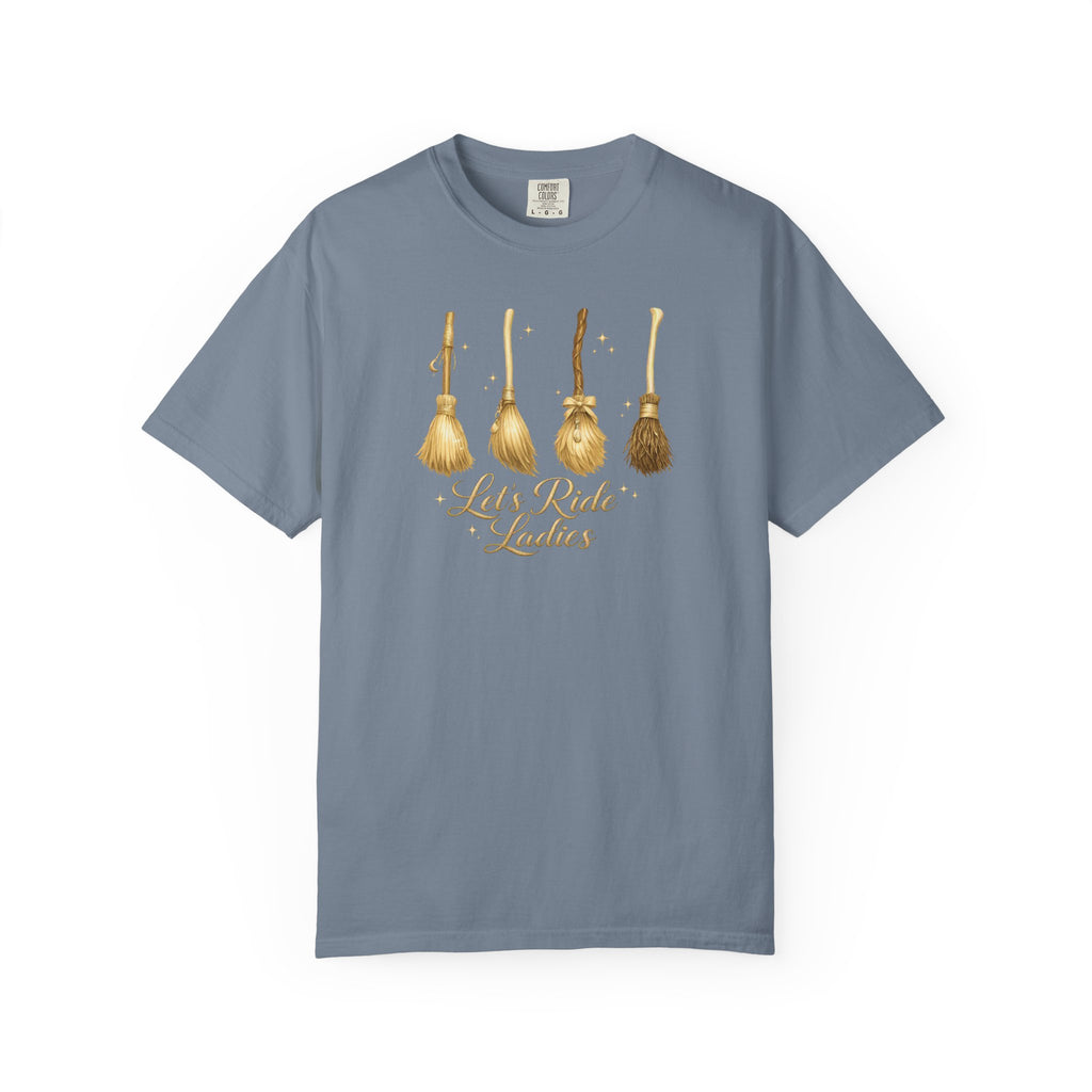 Let's Ride Ladies T-Shirt — Vintage Gold Riding Crop Equestrian Tee