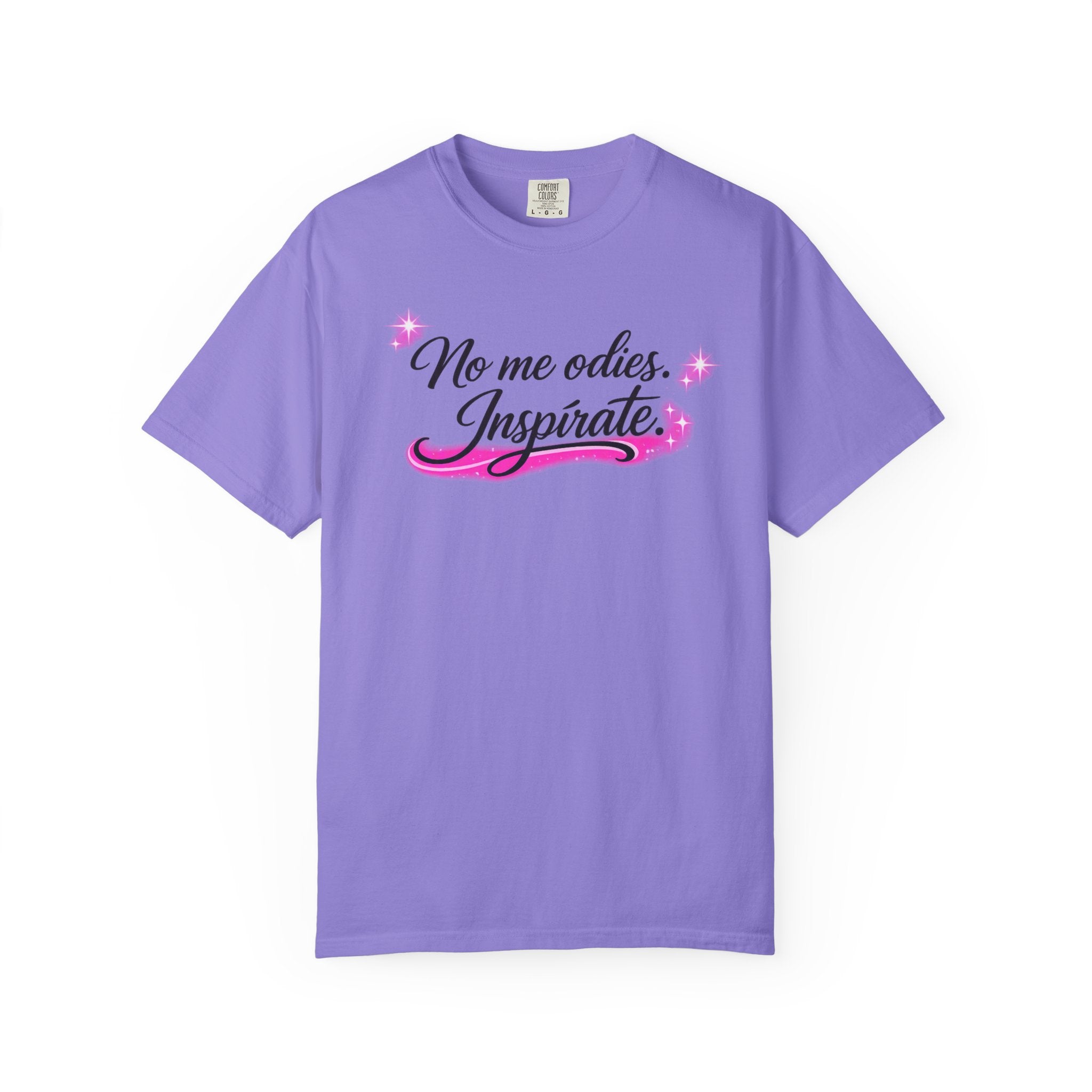 Inspirate Spanish Quote T-Shirt — “No me odies. Inspirate.” Pink Script Tee