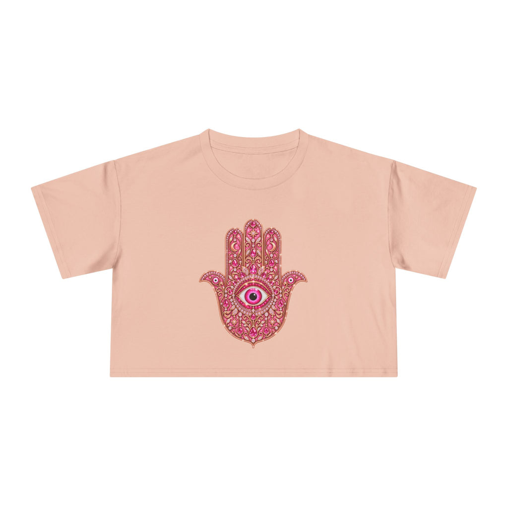 Women's Hamsa Hand Crop Tee – Pink Evil Eye Protection