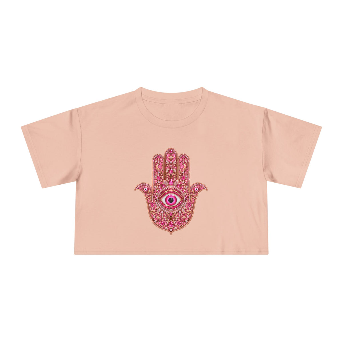 Women's Hamsa Hand Crop Tee – Pink Evil Eye Protection