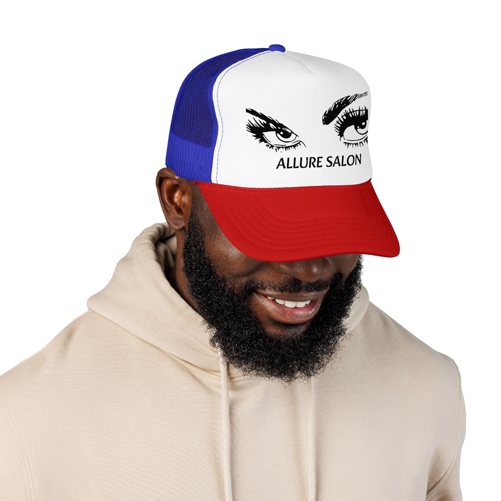 Allure Salon Trucker Hat — Embroidered Eye Logo Foam Cap