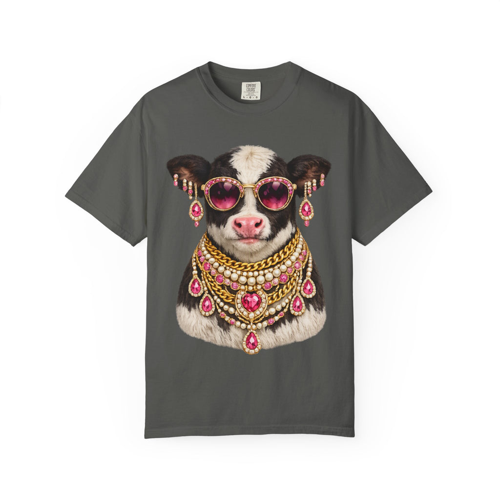 Cow Wearing Sunglasses and Jewelry Graphic T-Shirt