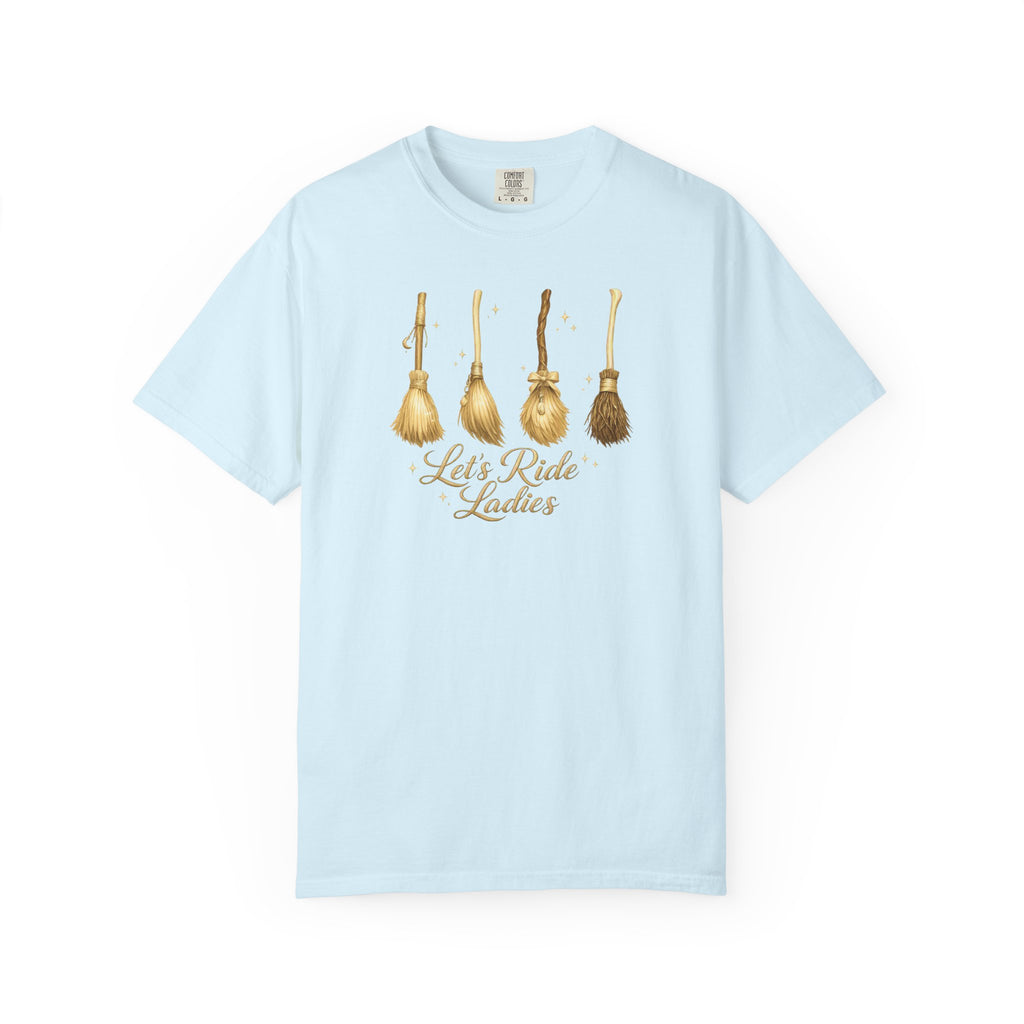 Let's Ride Ladies T-Shirt — Vintage Gold Riding Crop Equestrian Tee