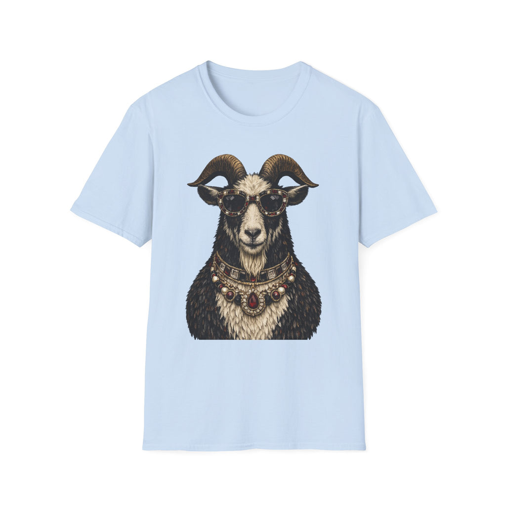 Regal Ram Portrait T-Shirt — Ornate Horned Goat Illustration Tee