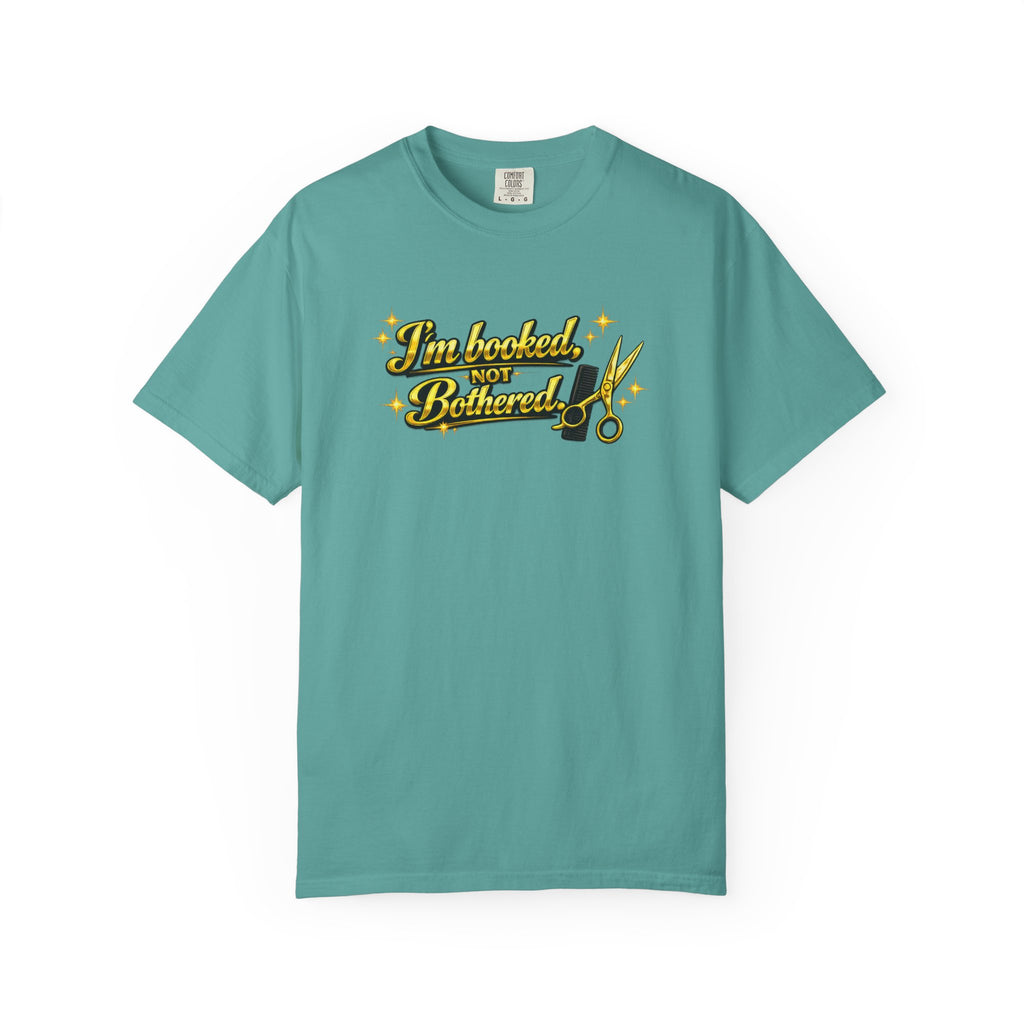 I'm Booked Not Bittered Barber T‑Shirt — Vintage Barber Scissors Design
