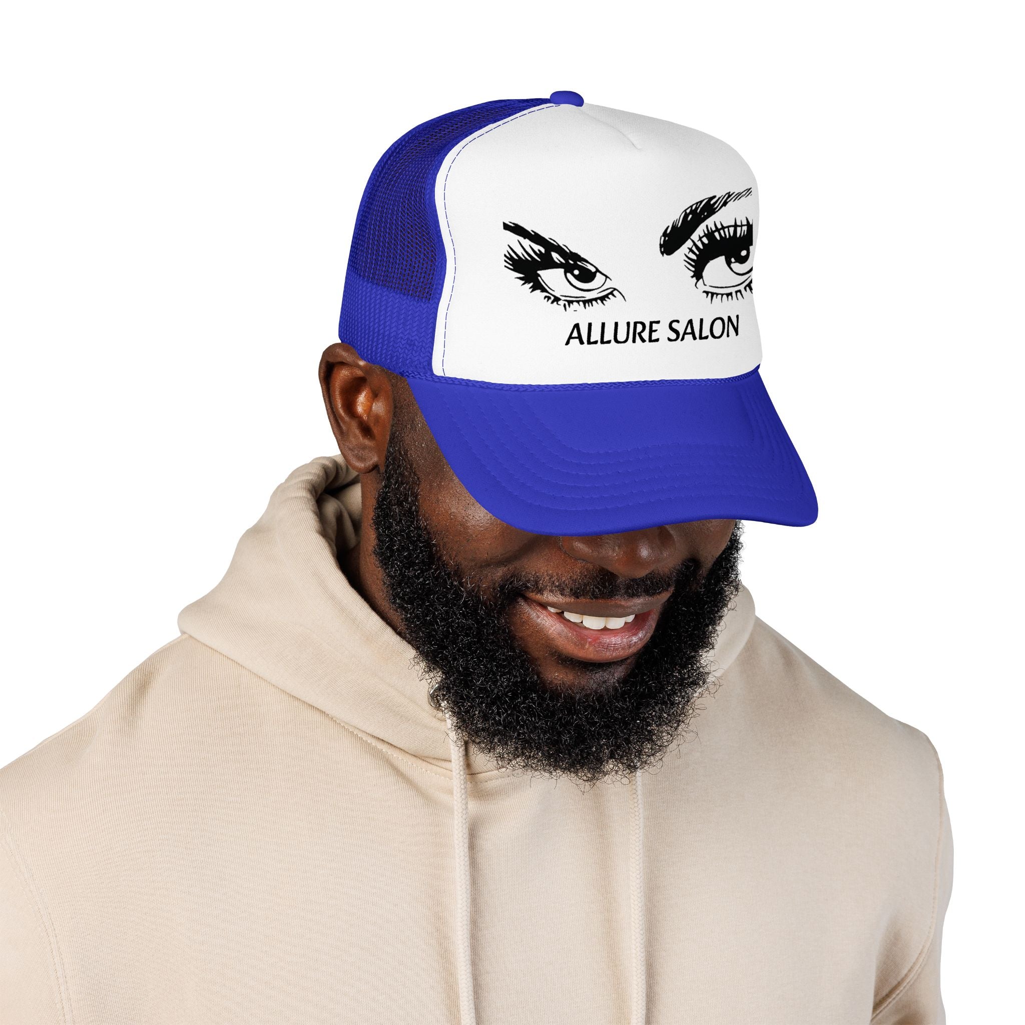 Allure Salon Trucker Hat — Embroidered Eye Logo Foam Cap