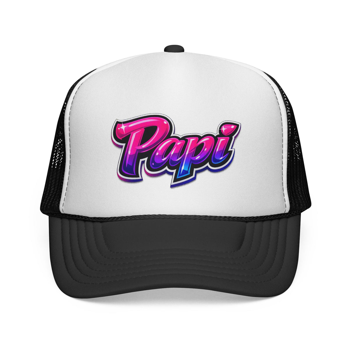 Papi Trucker Cap — Retro Neon Script Embroidered Mesh Hat