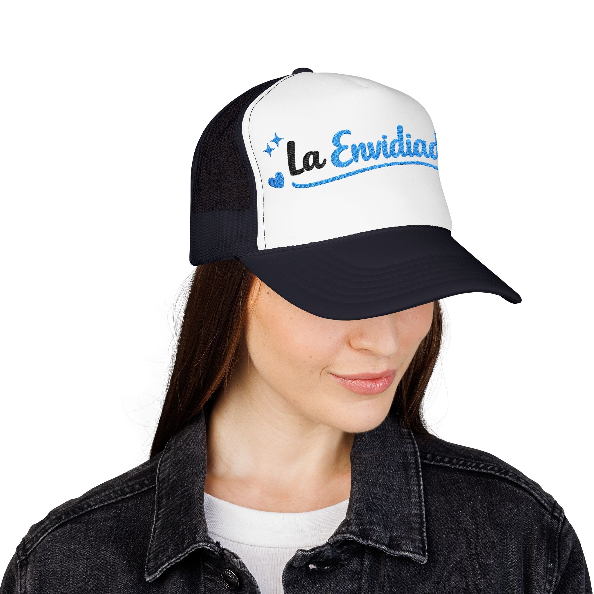 Emocionada Script Trucker Hat — Blue Glitter "La Envidiada" Foam Cap
