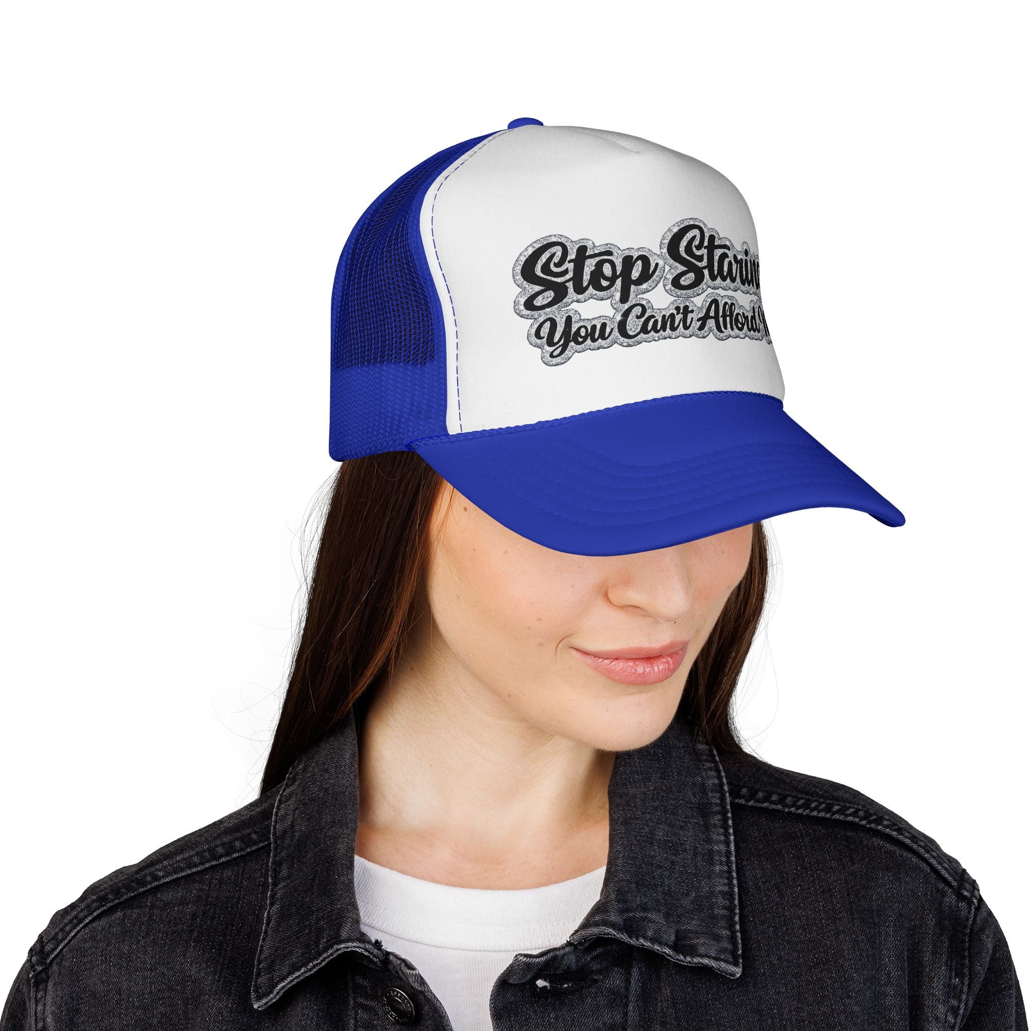 Stop Staring Trucker Cap — "You Can't Afford Me" Retro Patch Hat