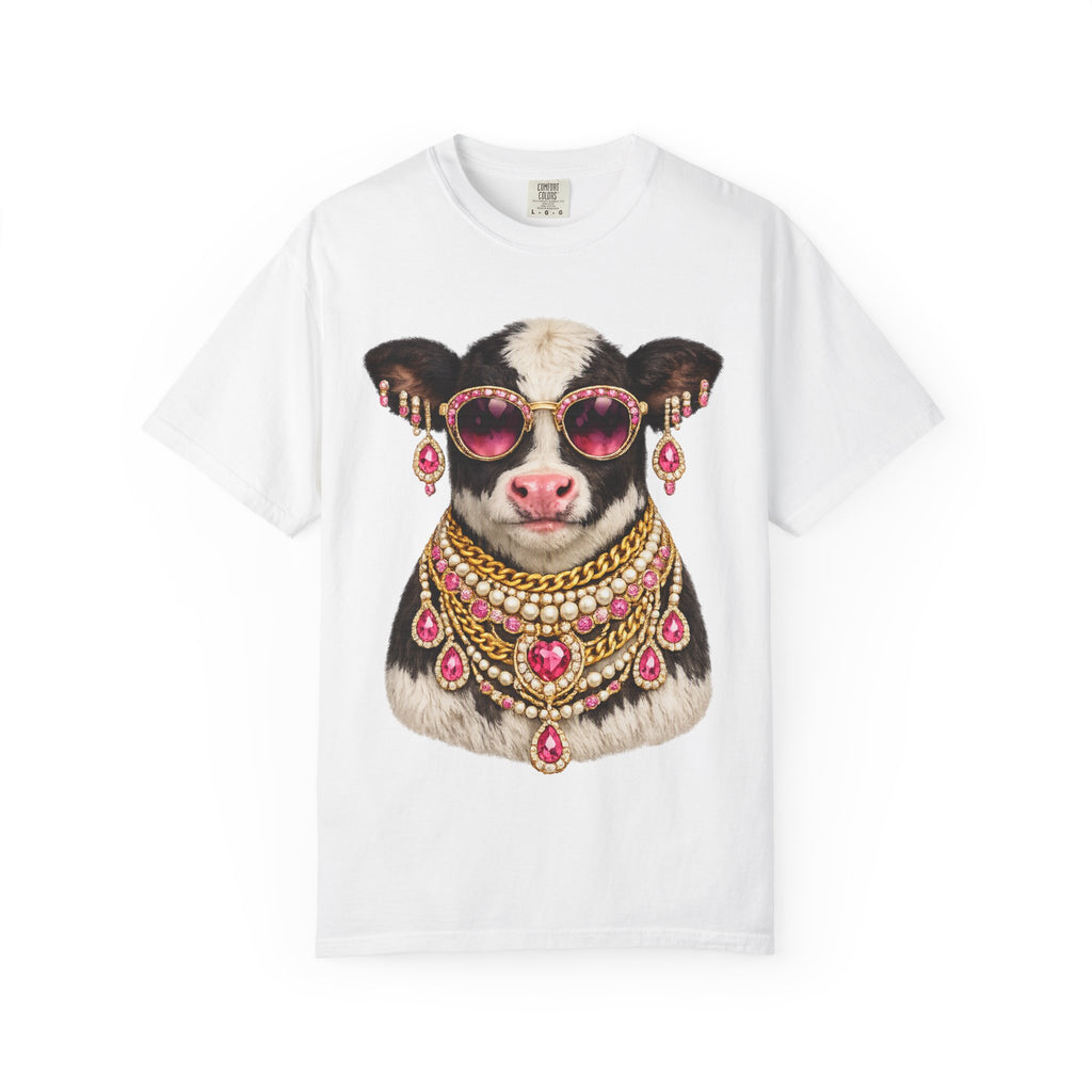 Cow Wearing Sunglasses and Jewelry Graphic T-Shirt