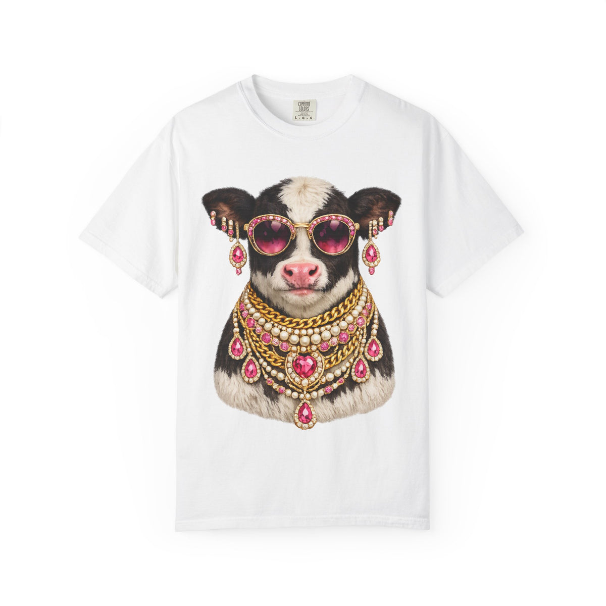 Cow Wearing Sunglasses and Jewelry Graphic T-Shirt