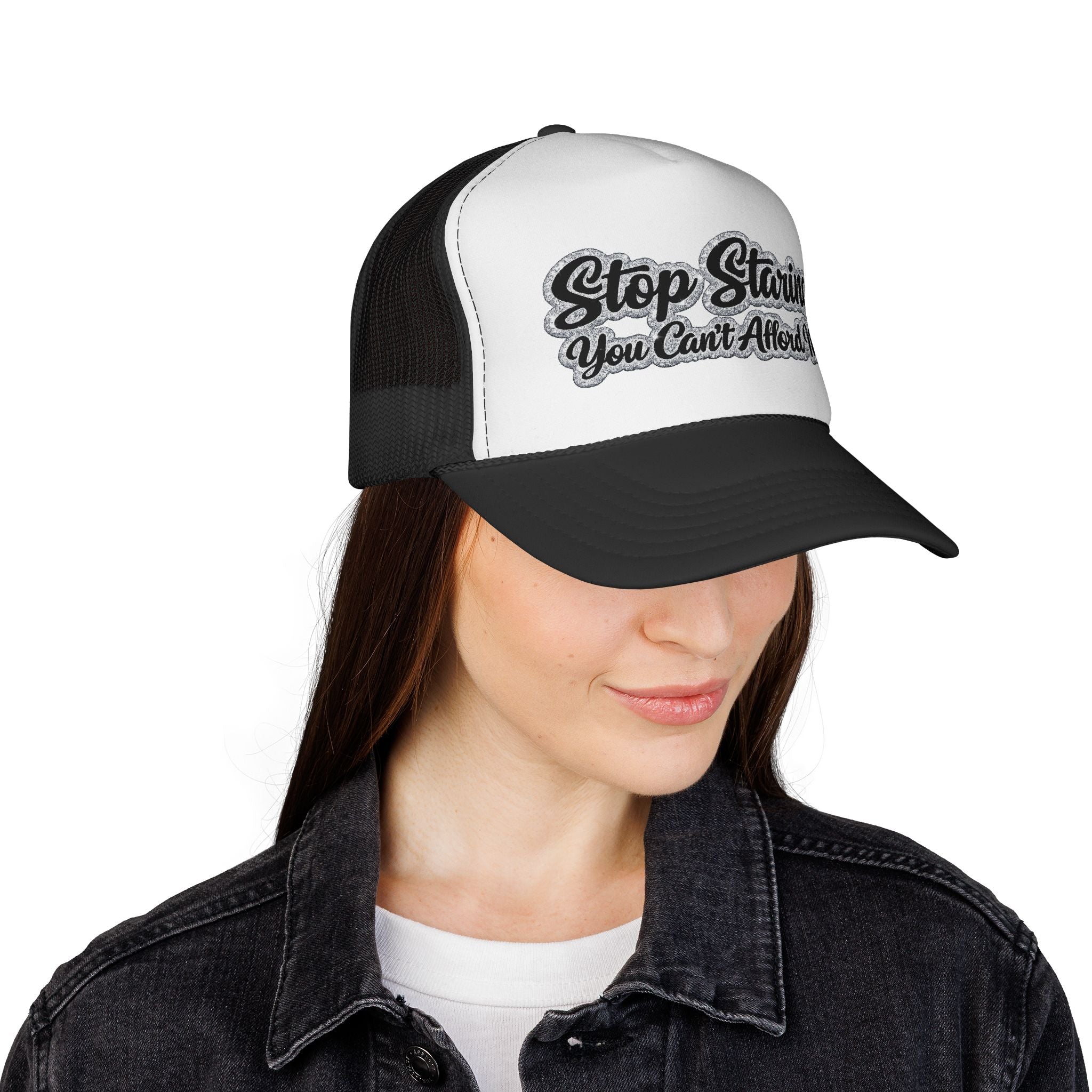 Stop Staring Trucker Cap — "You Can't Afford Me" Retro Patch Hat