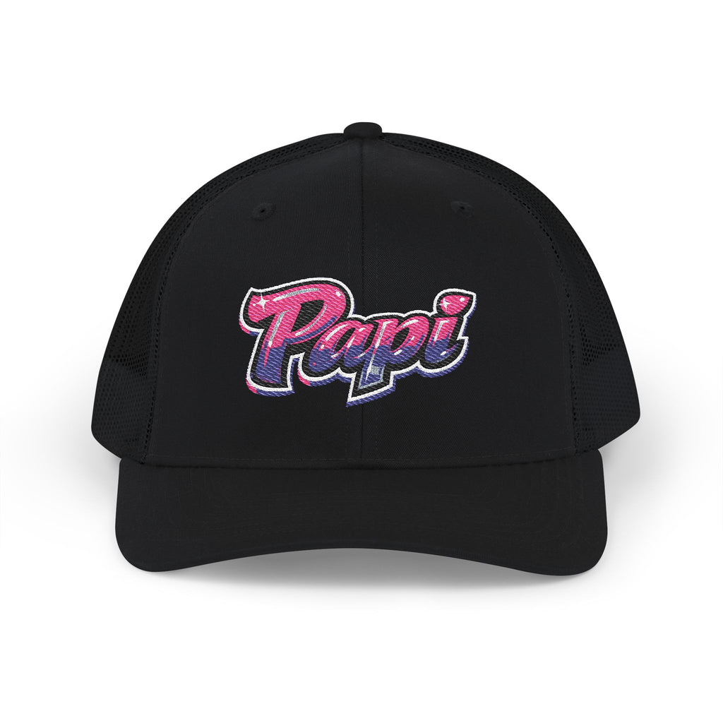 Papi Trucker Cap — Vintage Pink Script Snapback