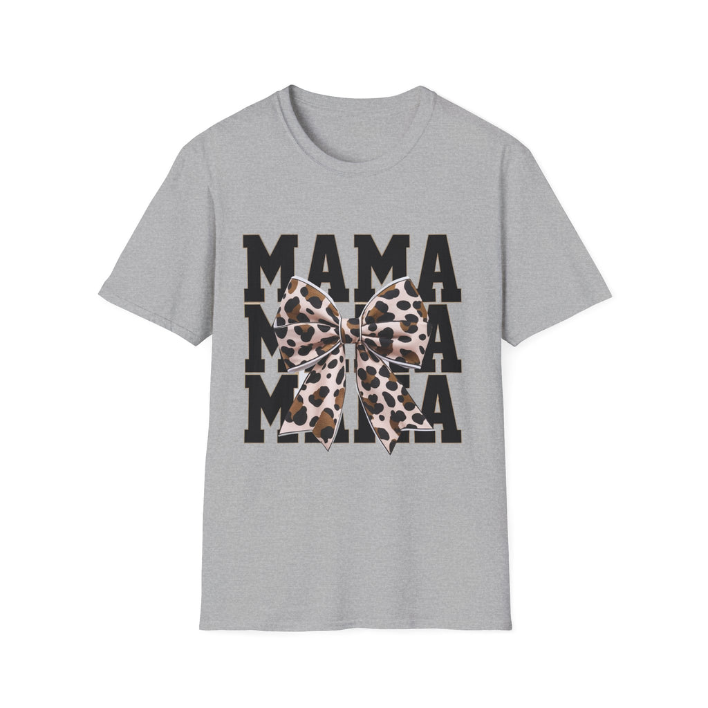 Mama Leopard Bow T-Shirt — Graphic Mama Tee for Moms, Mother's Day Gift