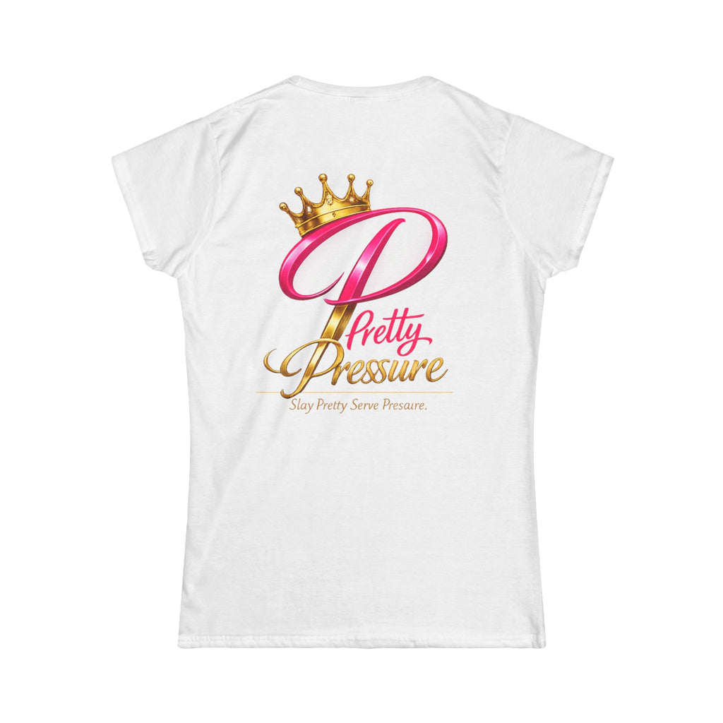 Pretty Pressure Women's Tee — Pink Script Logo & Crown Graphic