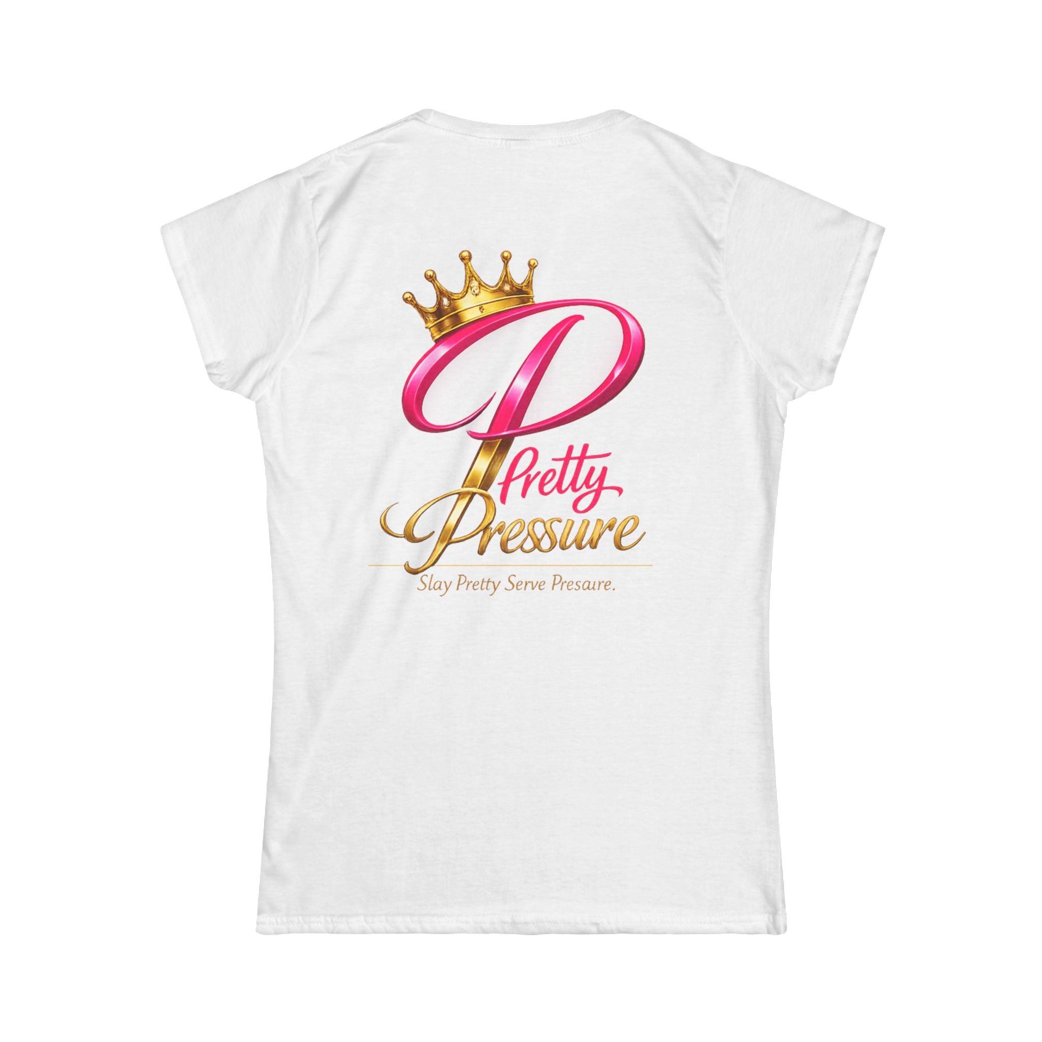 Pretty Pressure Women's Tee — Pink Script Logo & Crown Graphic