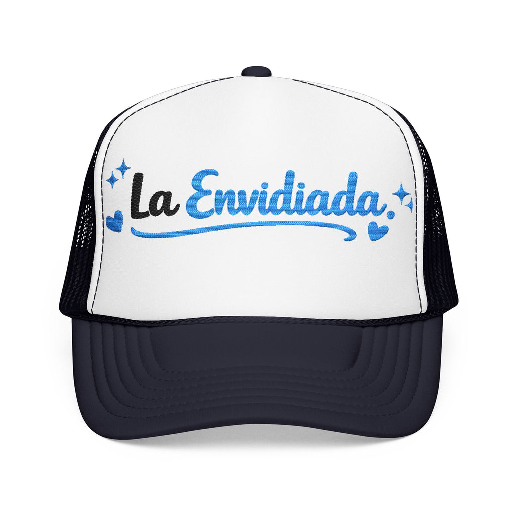 Emocionada Script Trucker Hat — Blue Glitter "La Envidiada" Foam Cap