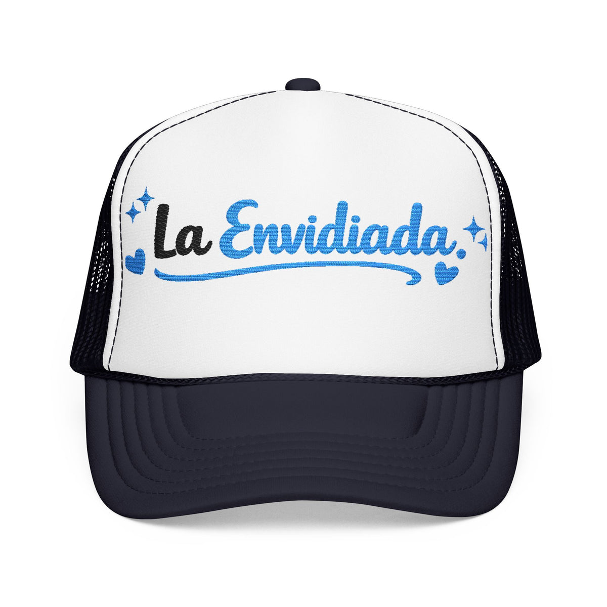 Emocionada Script Trucker Hat — Blue Glitter "La Envidiada" Foam Cap