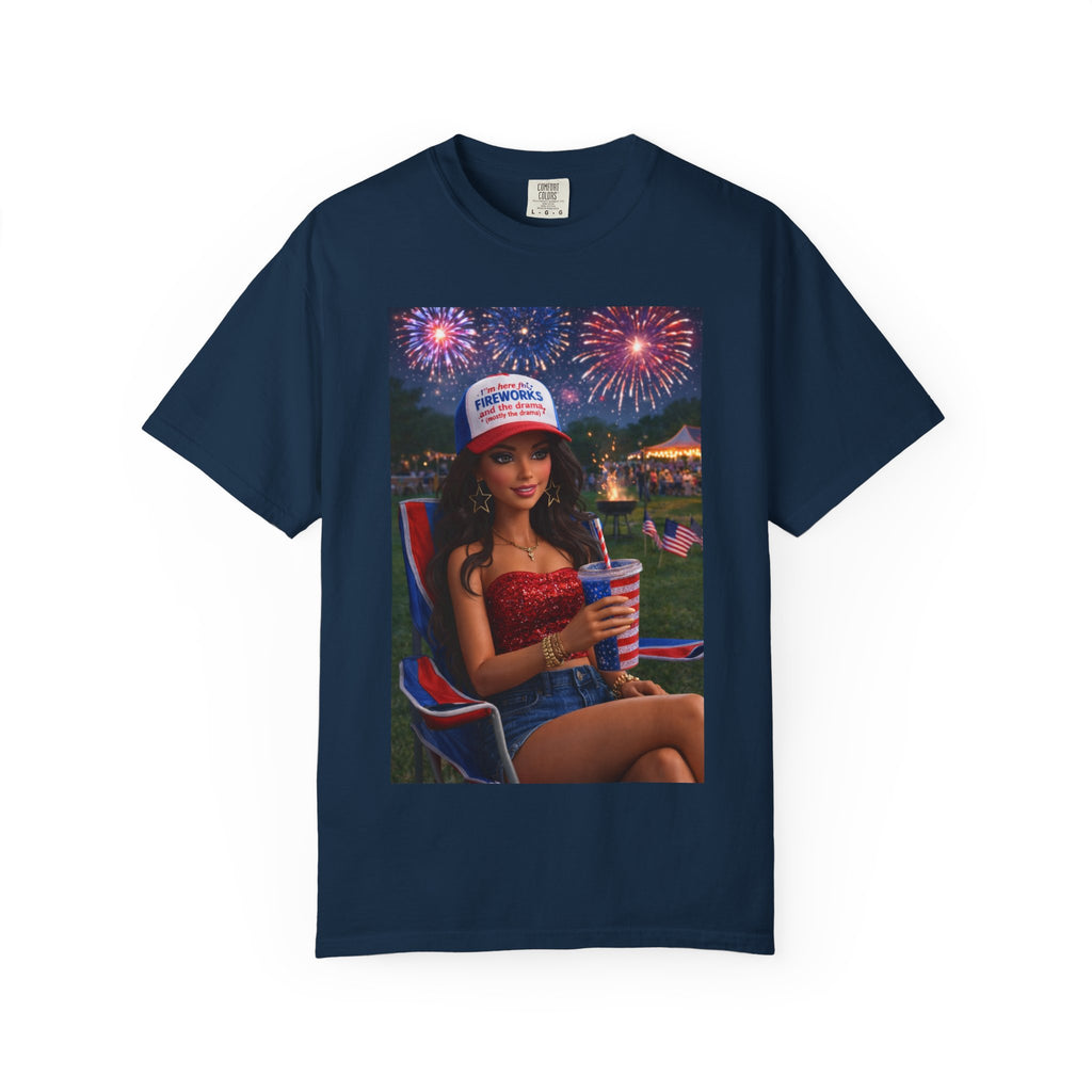 Independence Day Patriotic Graphic T-Shirt — 'Pretty Petty' Fireworks Design