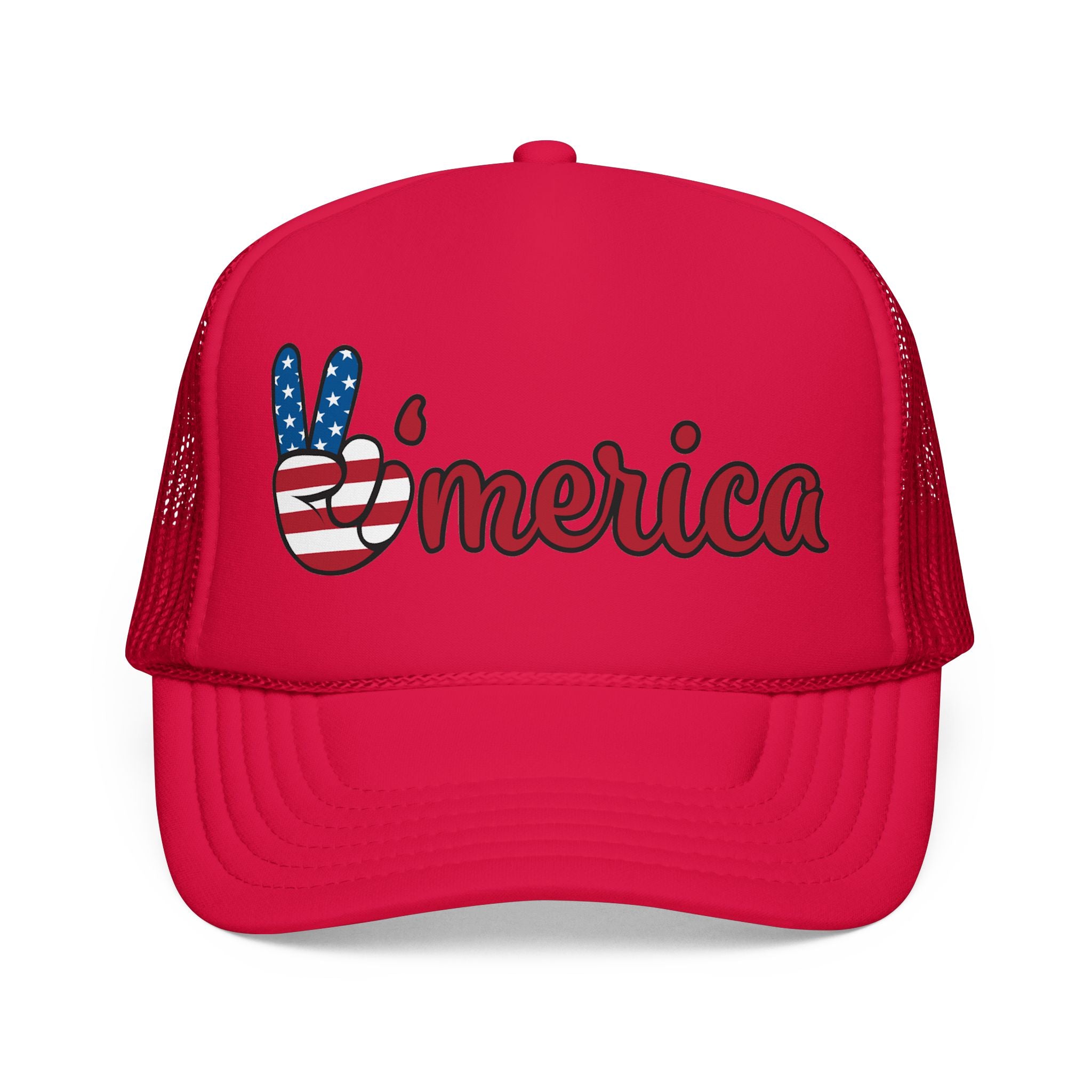 Trucker Hat — 'Merica Peace Sign Patriotic Foam Mesh Cap (4th of July)