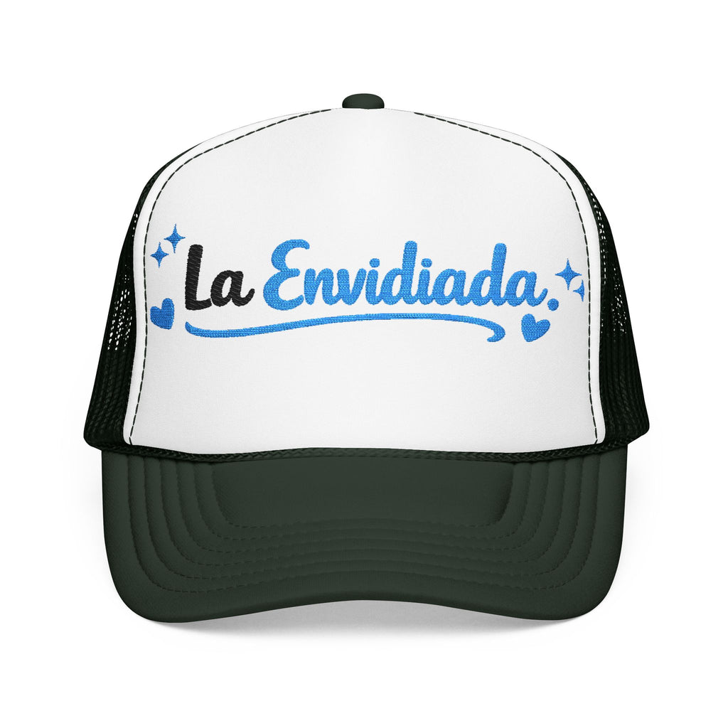 Emocionada Script Trucker Hat — Blue Glitter "La Envidiada" Foam Cap