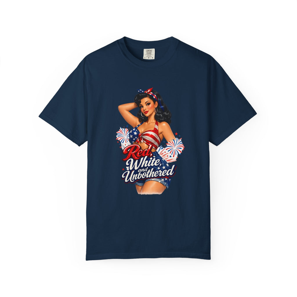 Patriotic Pin-Up T-Shirt — “Red White & Unbothered” 4th of July Tee