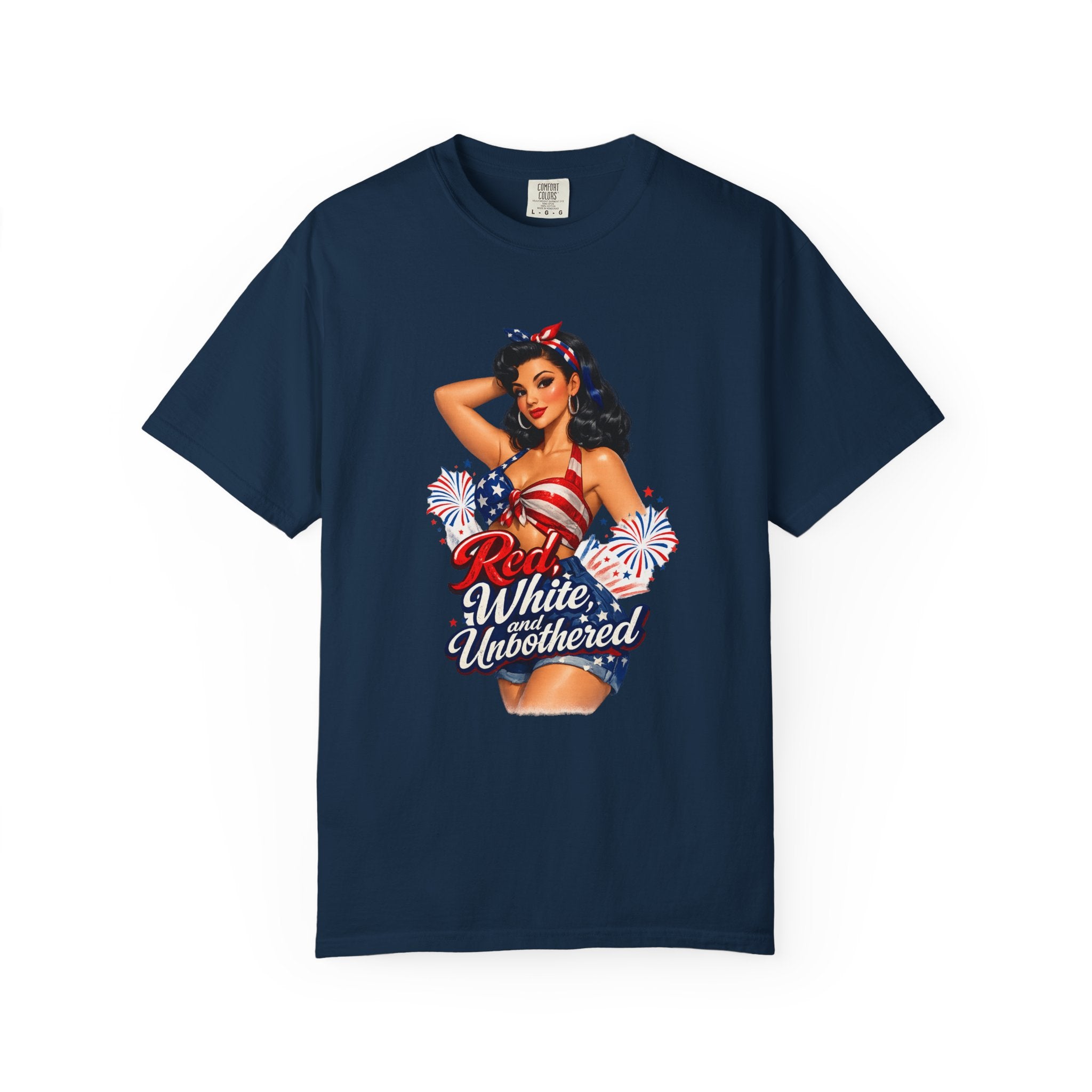 Patriotic Pin-Up T-Shirt — “Red White & Unbothered” 4th of July Tee