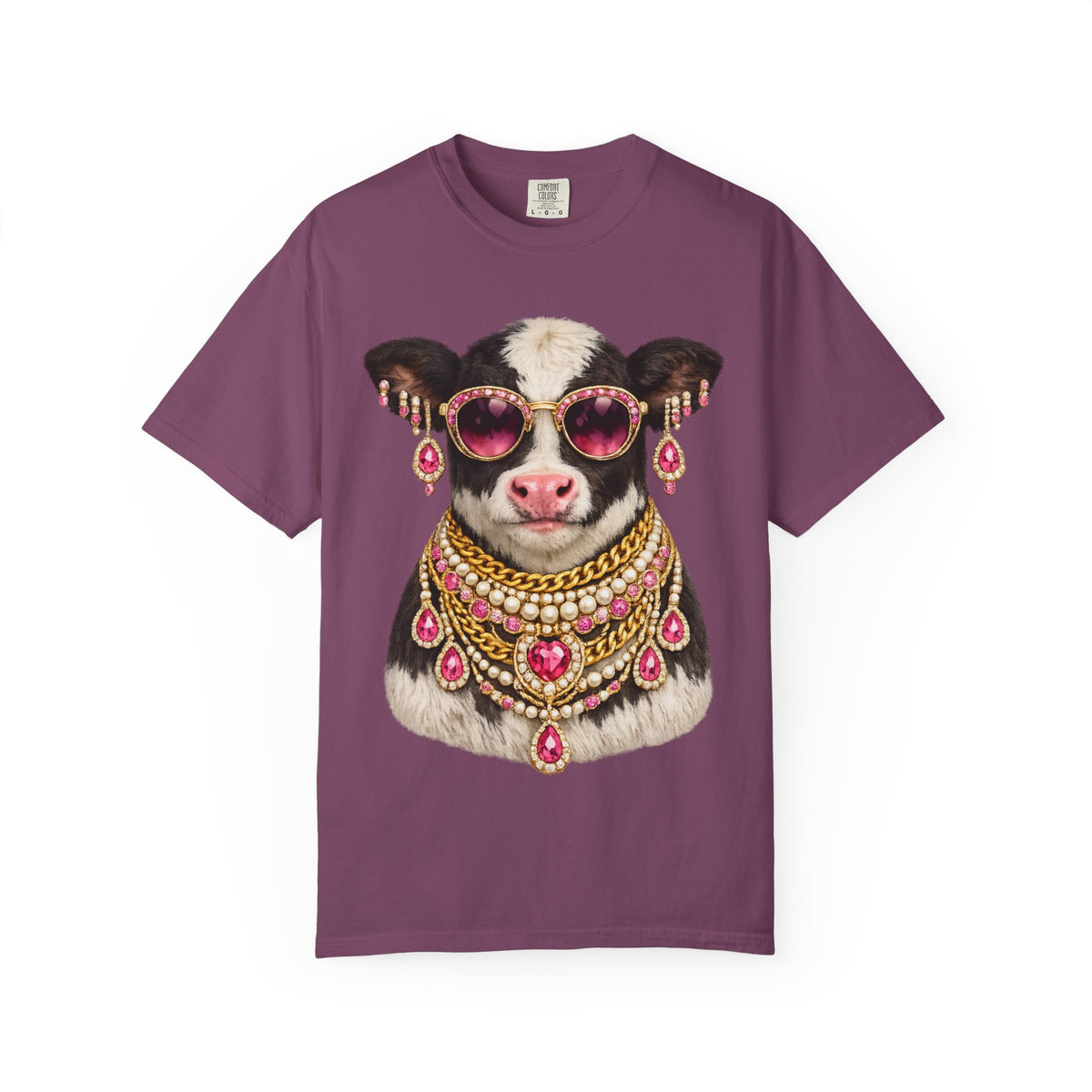 Cow Wearing Sunglasses and Jewelry Graphic T-Shirt