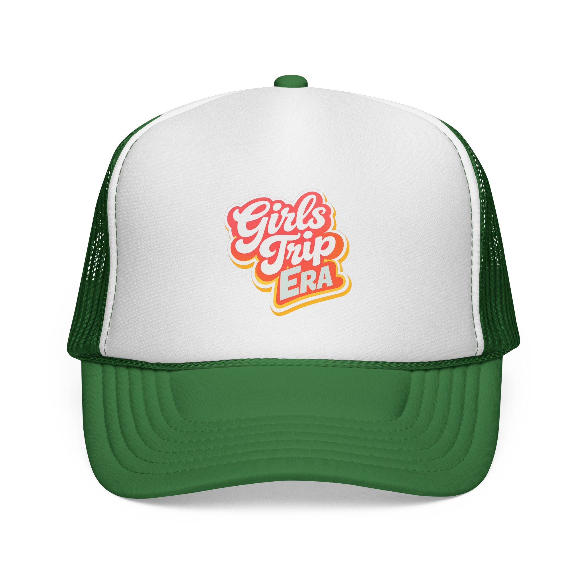 Girls Trip Era Trucker Cap — Retro Script Mesh Hat for Bachelorette & Travel