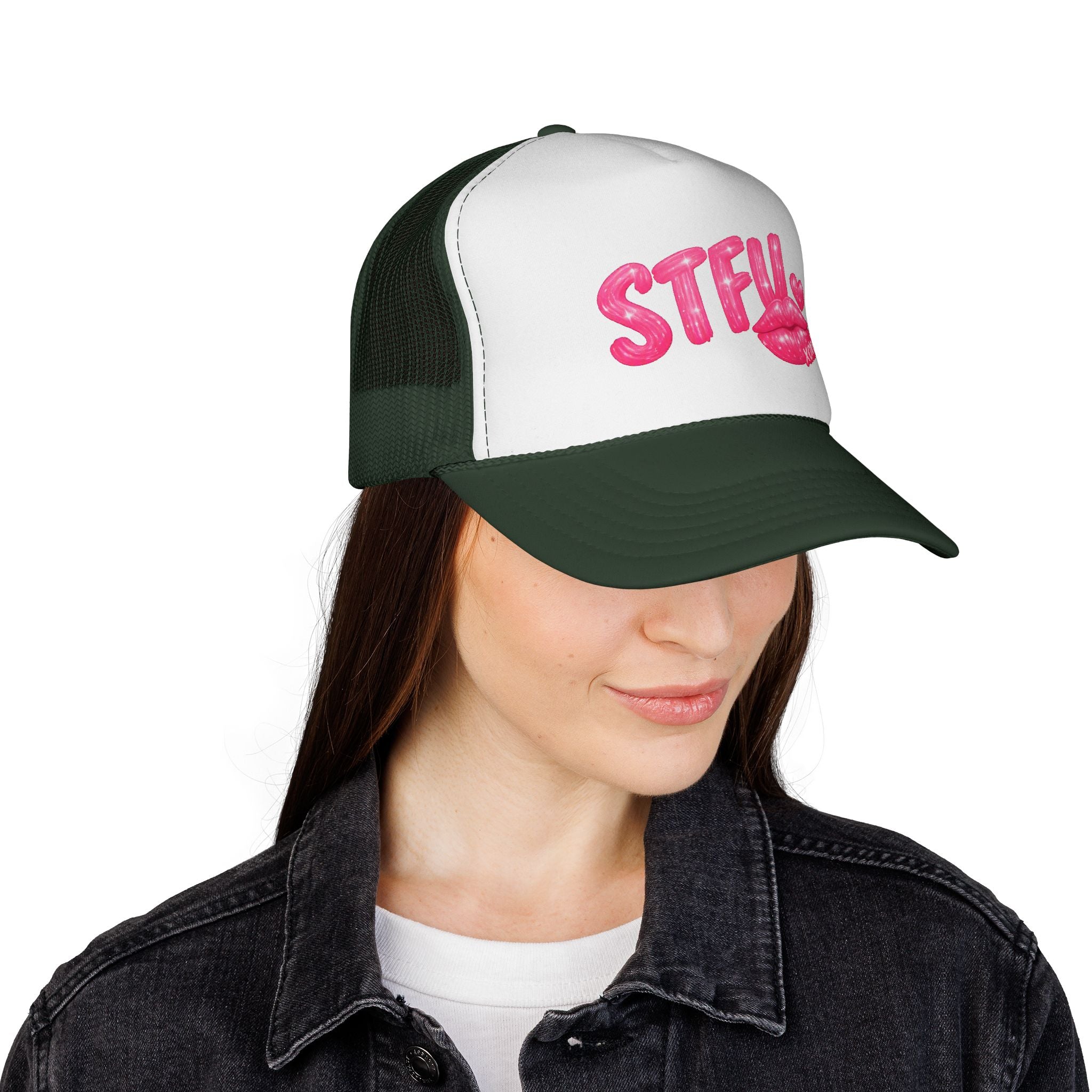 STFU Kiss Trucker Cap - Pink Lip Graphic Mesh Hat