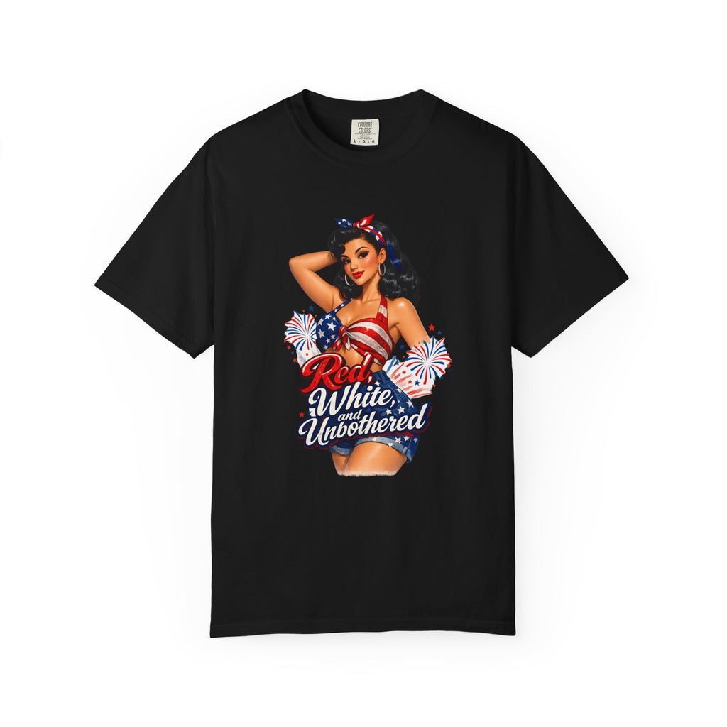 Patriotic Pin-Up T-Shirt — “Red White & Unbothered” 4th of July Tee