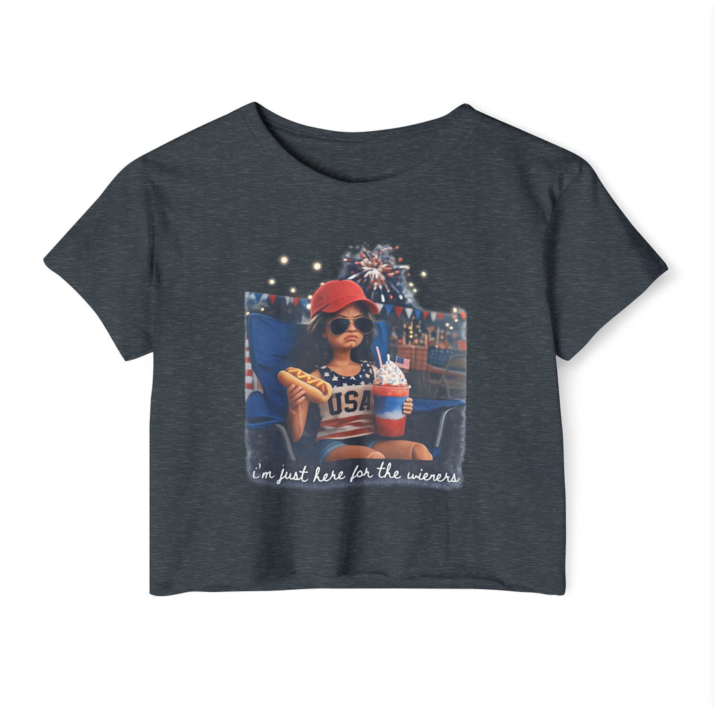 Festival Crop Top — 'I'm Just Here for the Wieners' USA Picnic Graphic