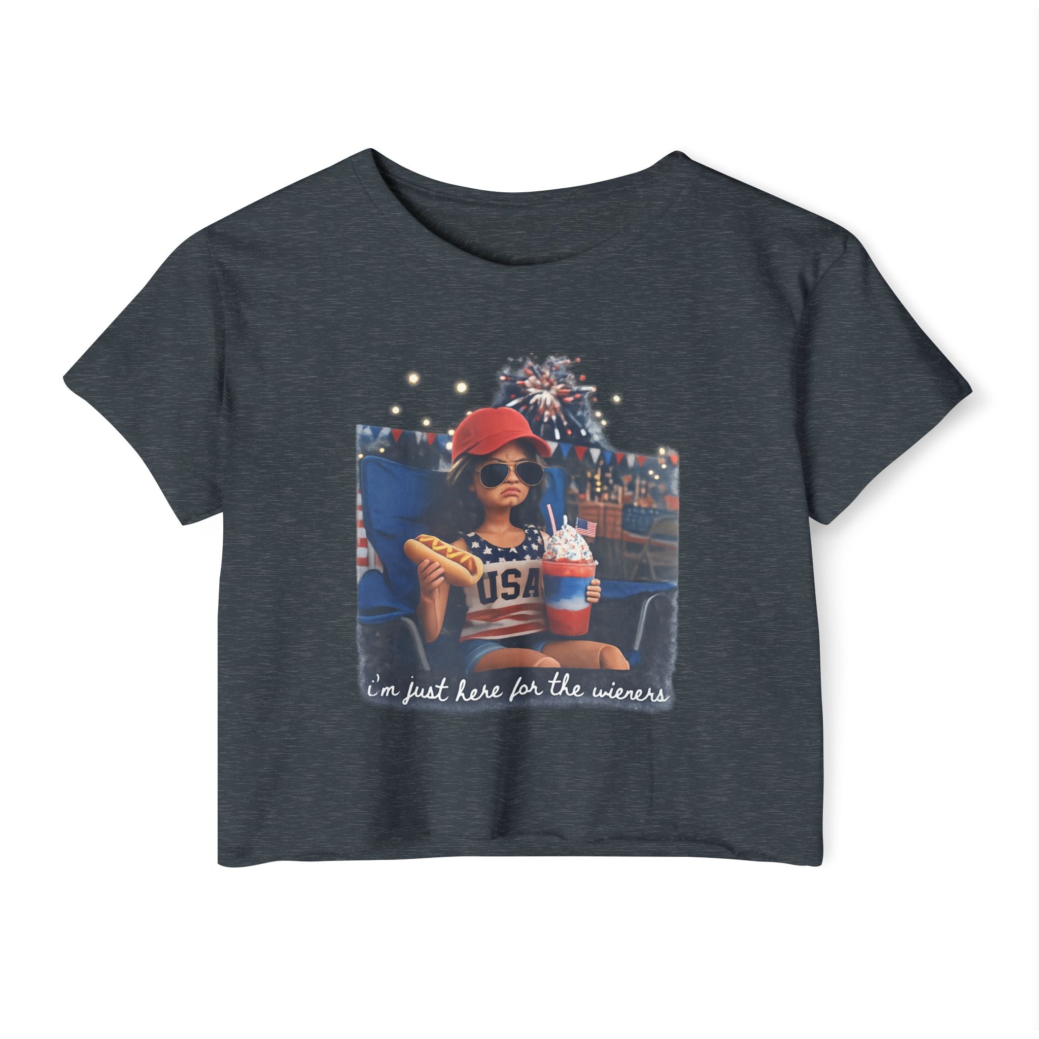 Festival Crop Top — 'I'm Just Here for the Wieners' USA Picnic Graphic