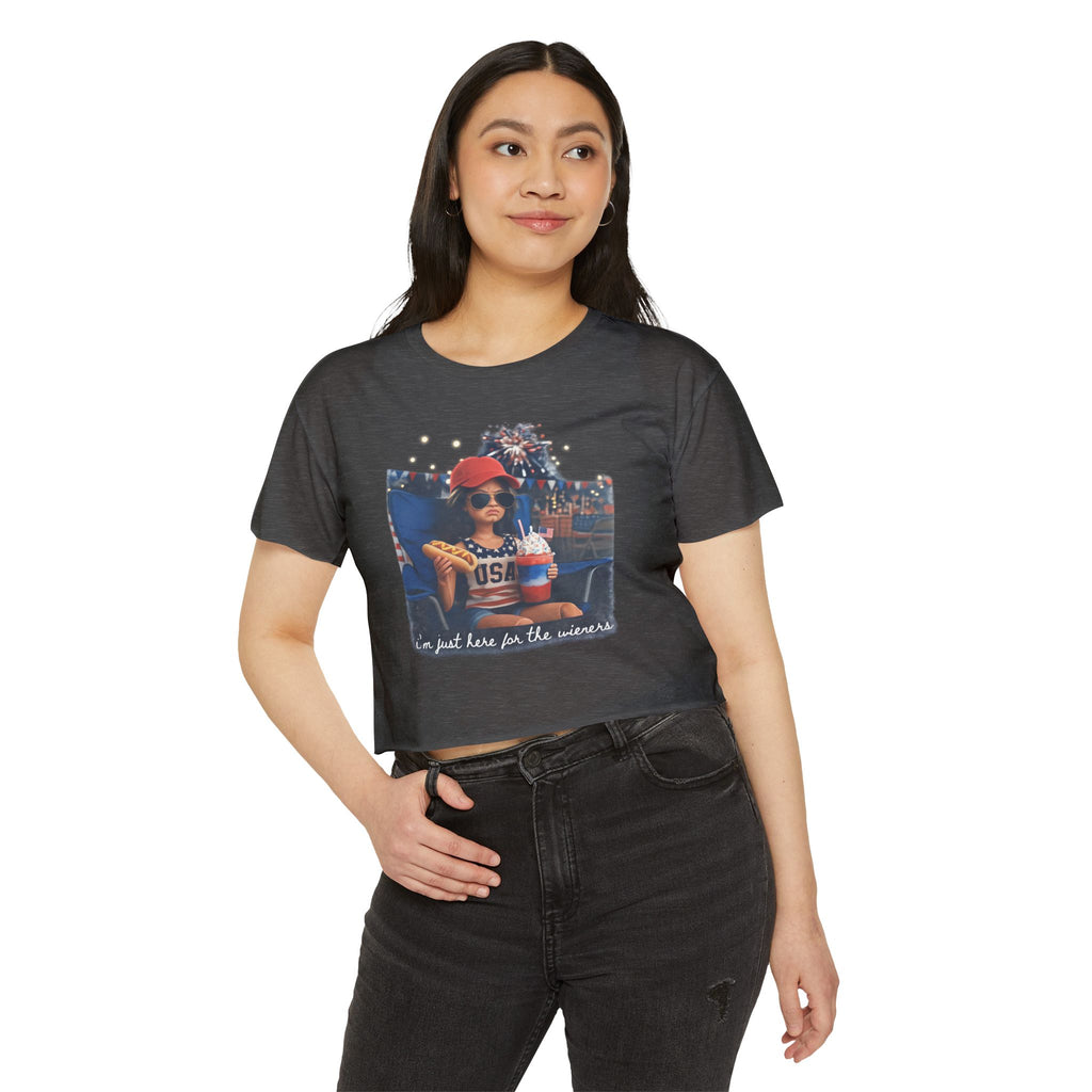Festival Crop Top — 'I'm Just Here for the Wieners' USA Picnic Graphic
