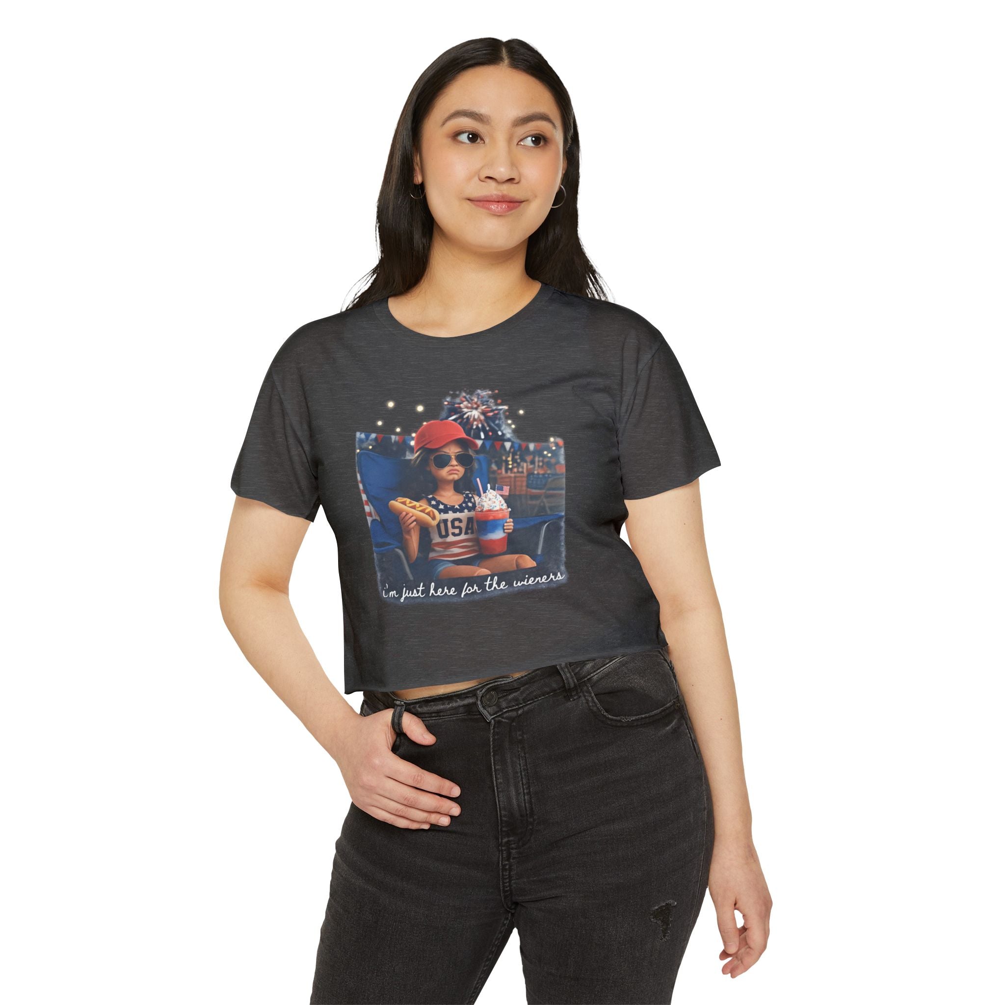 Festival Crop Top — 'I'm Just Here for the Wieners' USA Picnic Graphic
