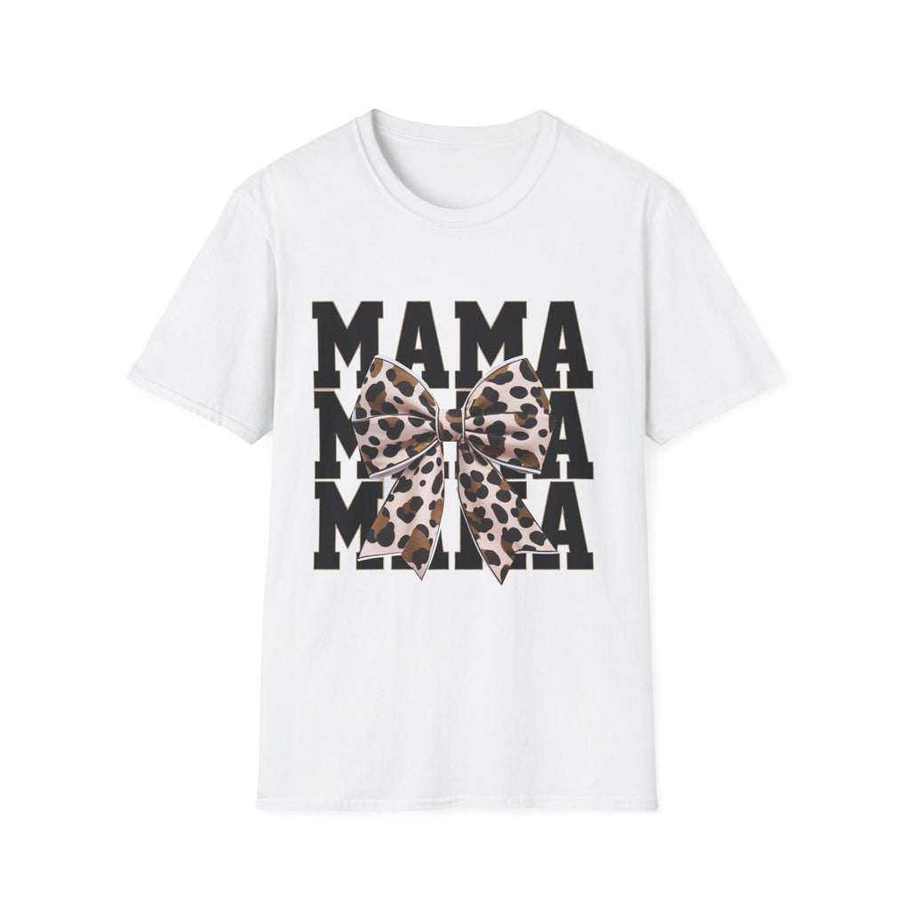 Mama Leopard Bow T-Shirt — Graphic Mama Tee for Moms, Mother's Day Gift