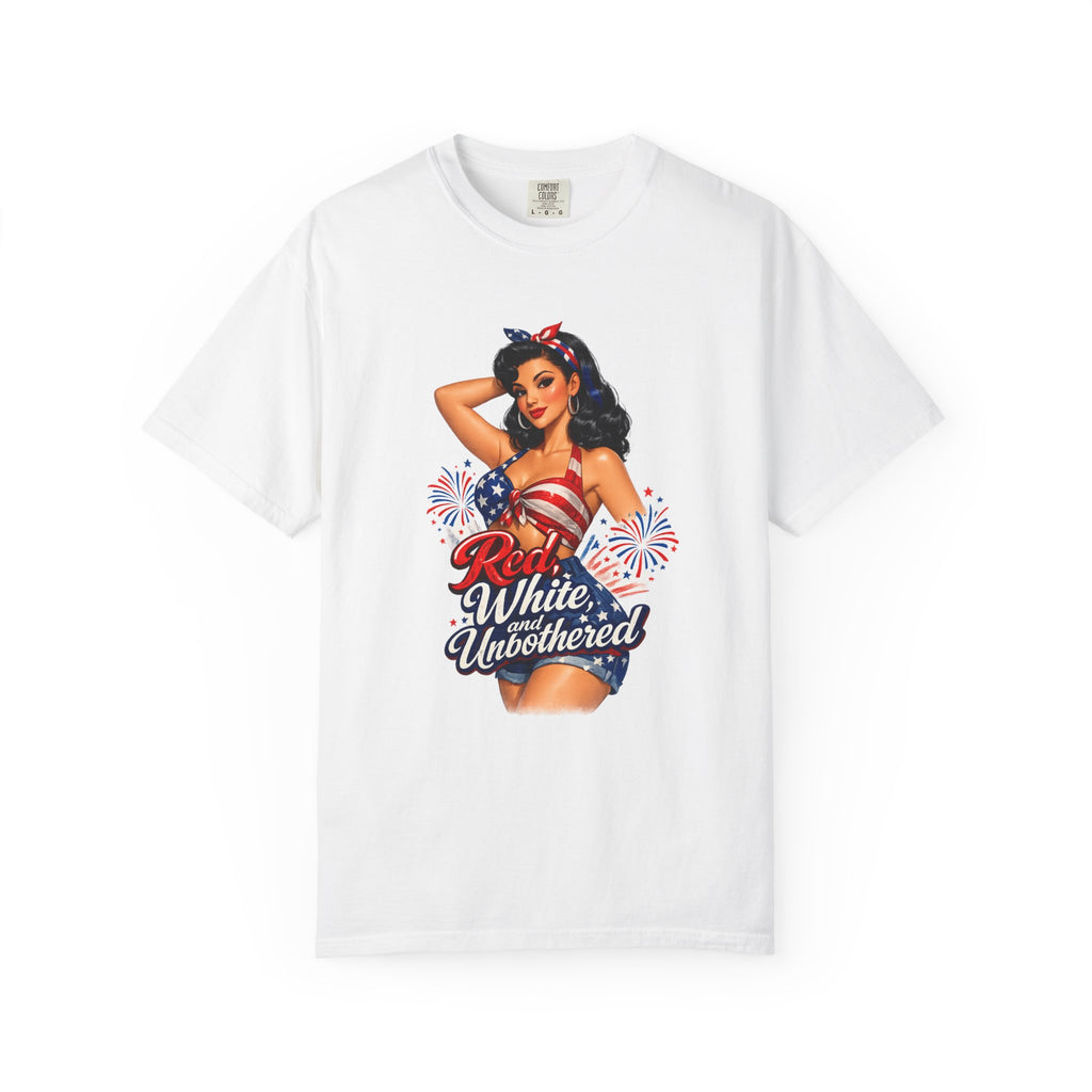 Patriotic Pin-Up T-Shirt — “Red White & Unbothered” 4th of July Tee