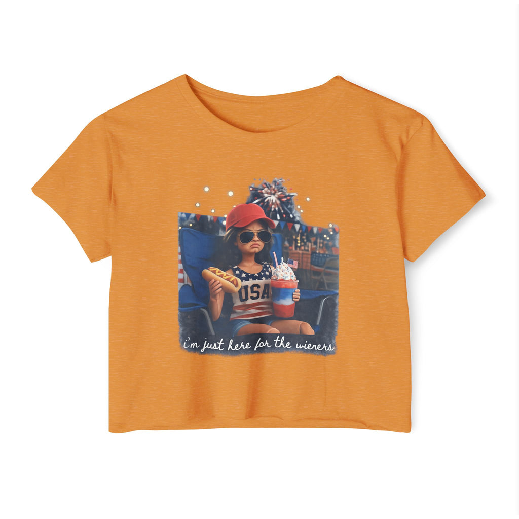 Festival Crop Top — 'I'm Just Here for the Wieners' USA Picnic Graphic