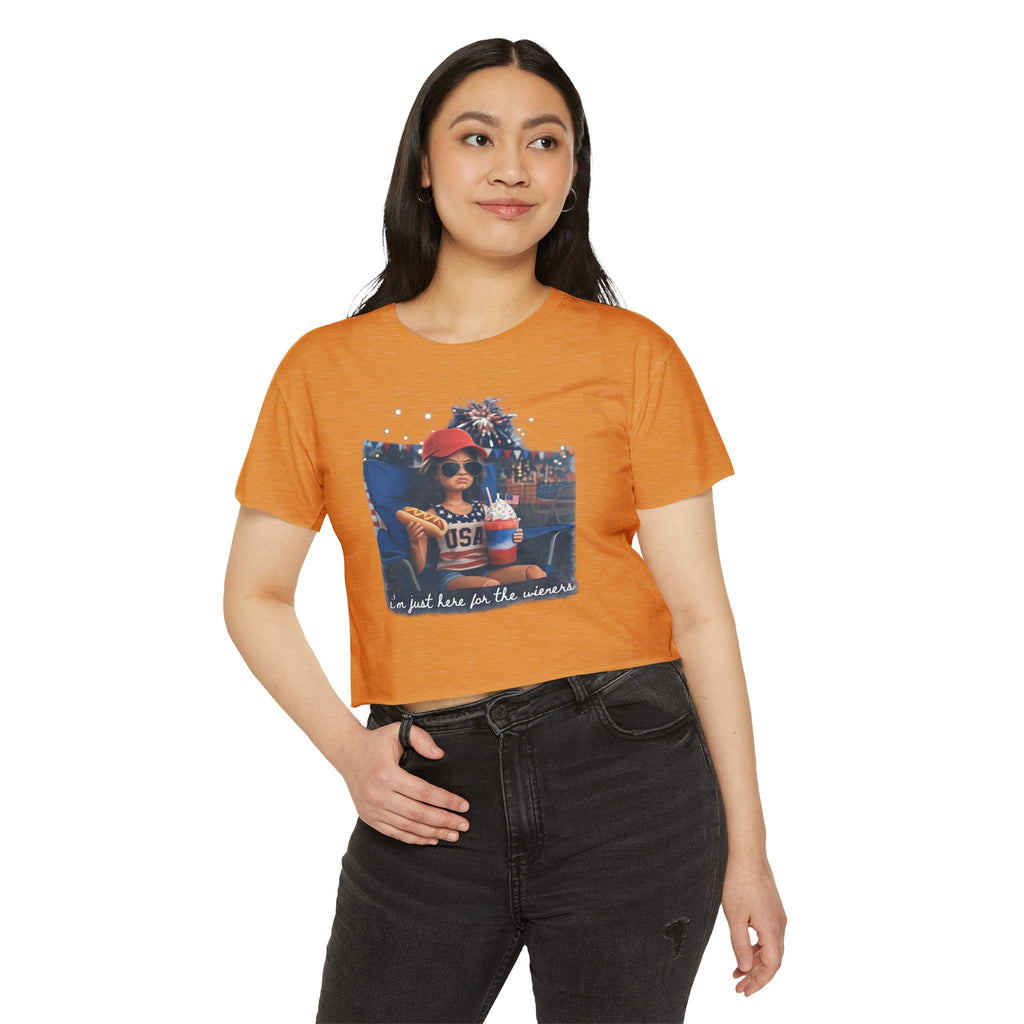 Festival Crop Top — 'I'm Just Here for the Wieners' USA Picnic Graphic