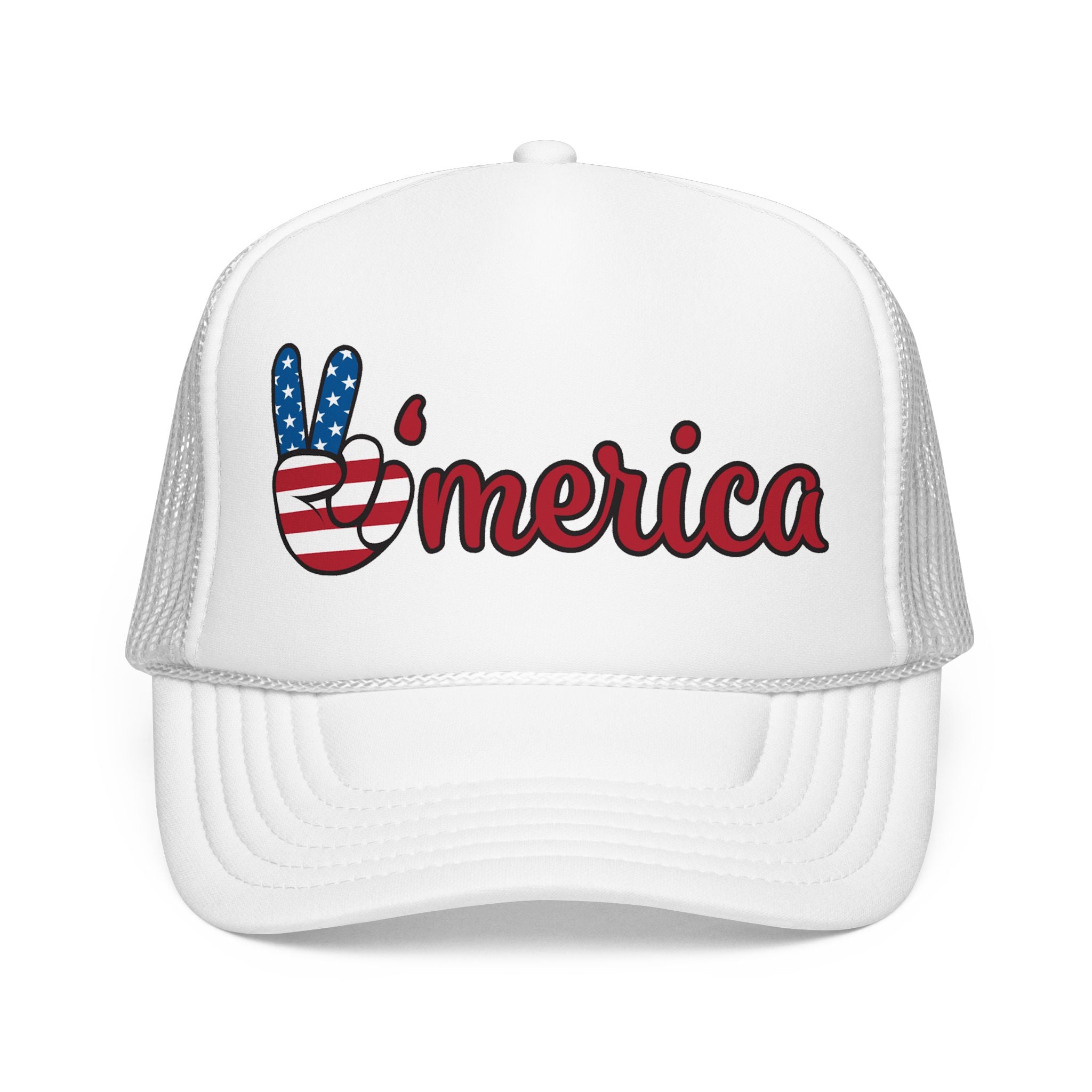 Trucker Hat — 'Merica Peace Sign Patriotic Foam Mesh Cap (4th of July)