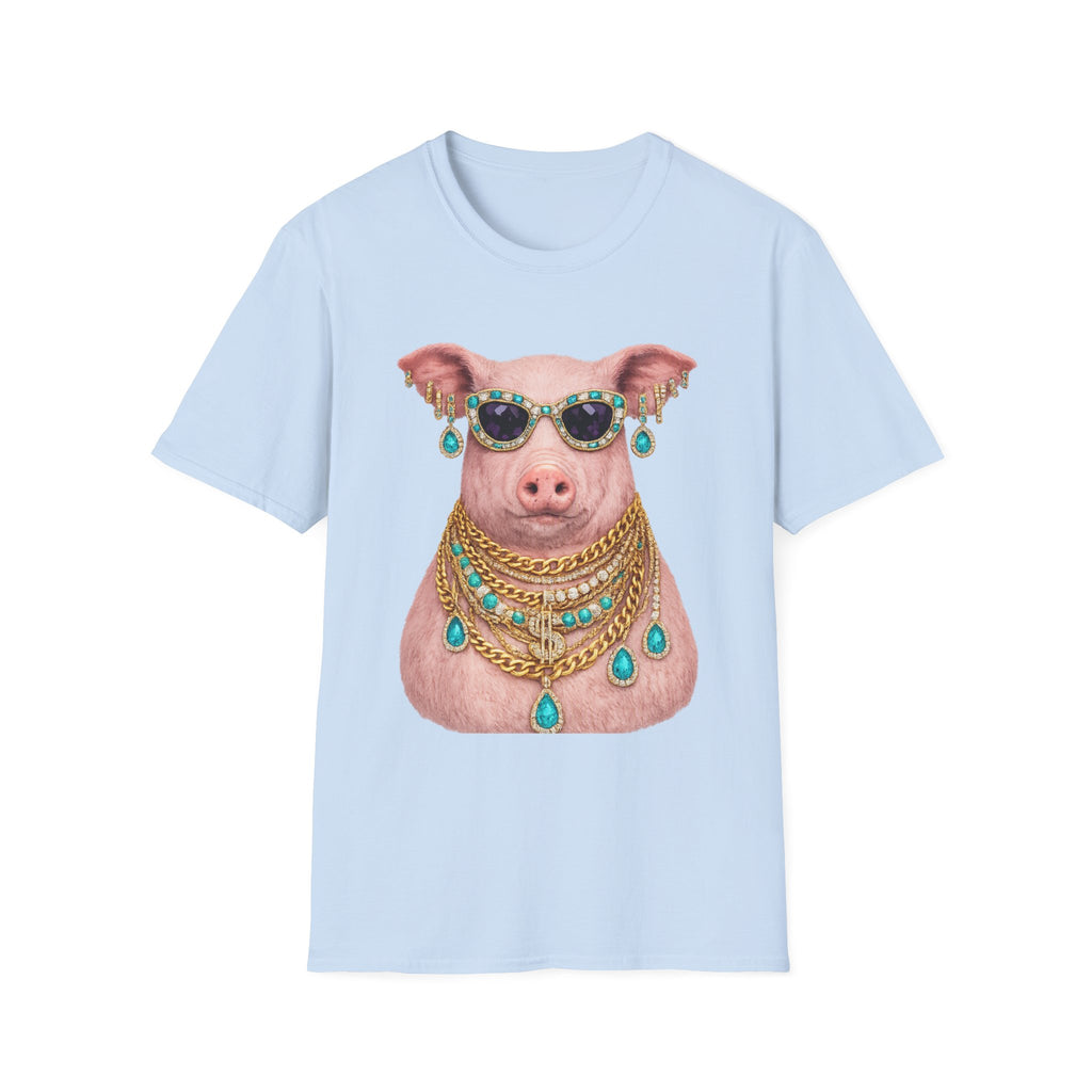 Pig with Sunglasses & Jewelry T-Shirt — Glamorous Bling Pig Tee