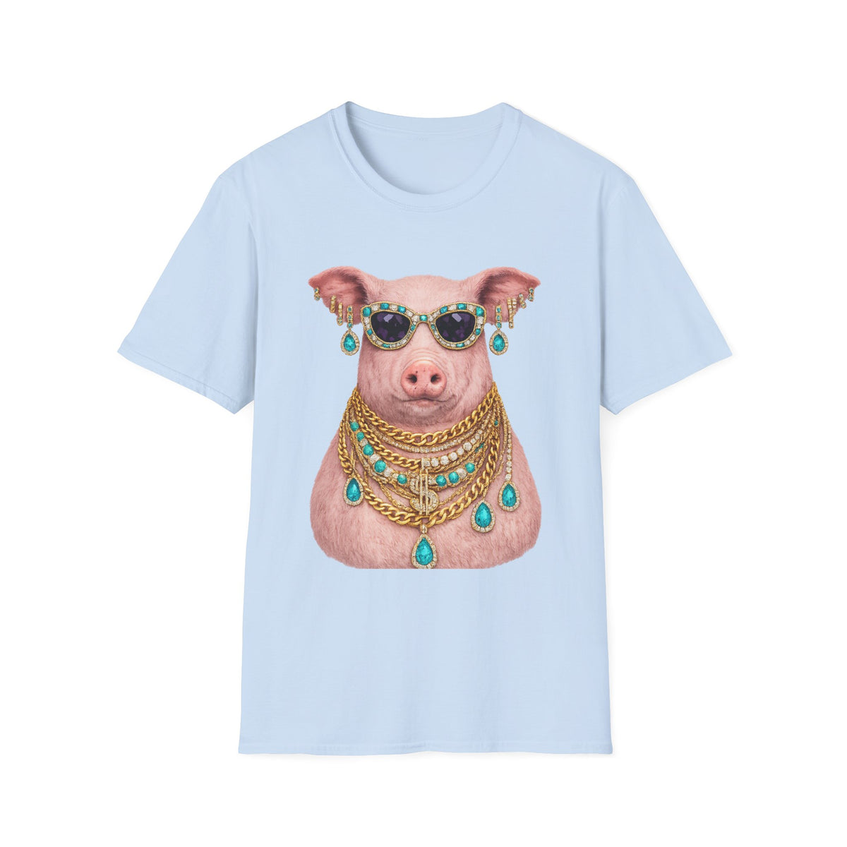 Pig with Sunglasses & Jewelry T-Shirt — Glamorous Bling Pig Tee