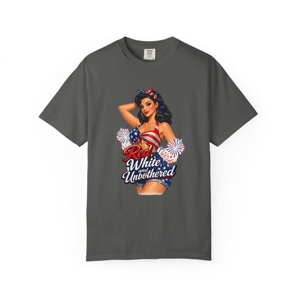 Patriotic Pin-Up T-Shirt — “Red White & Unbothered” 4th of July Tee