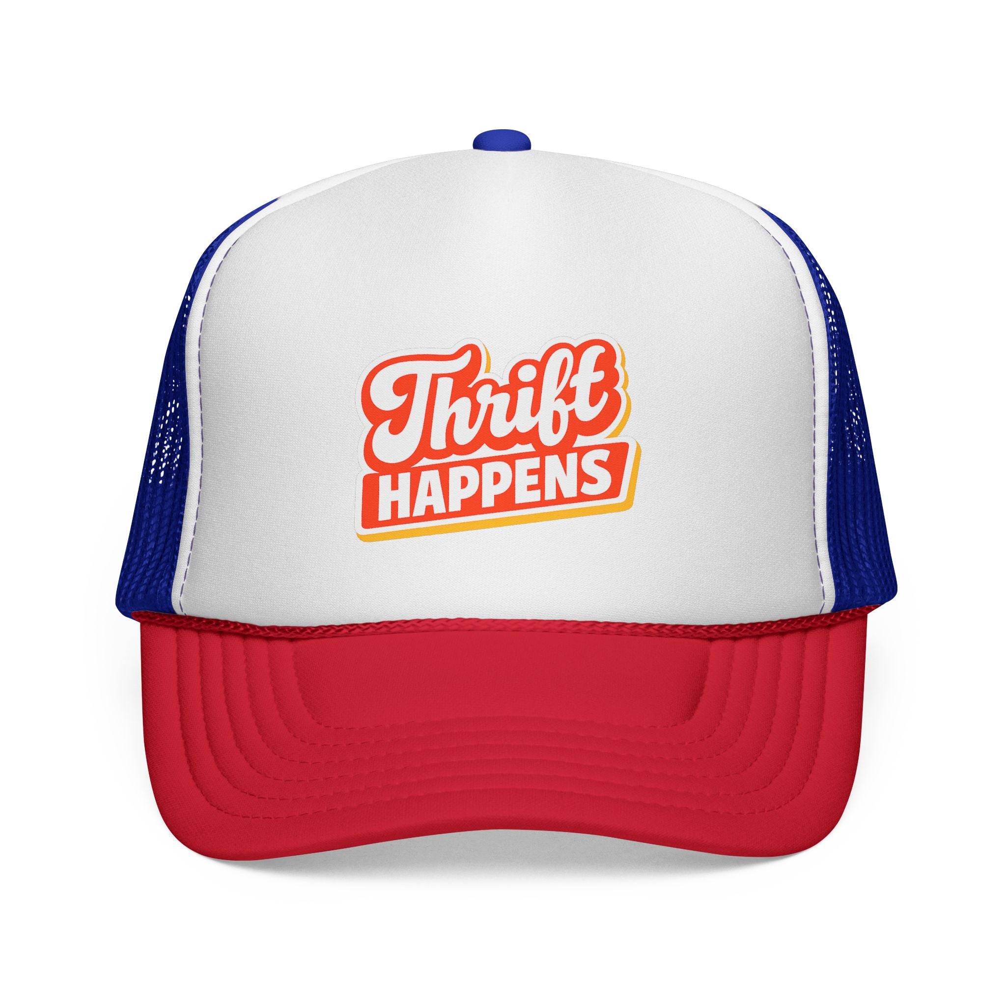 Thrift Happens Trucker Hat — Retro Thrifting Mesh Cap